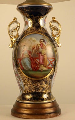 Pair of Antique German Porcelain Chinoiserie Baluster Vases, Fitted as Lamps