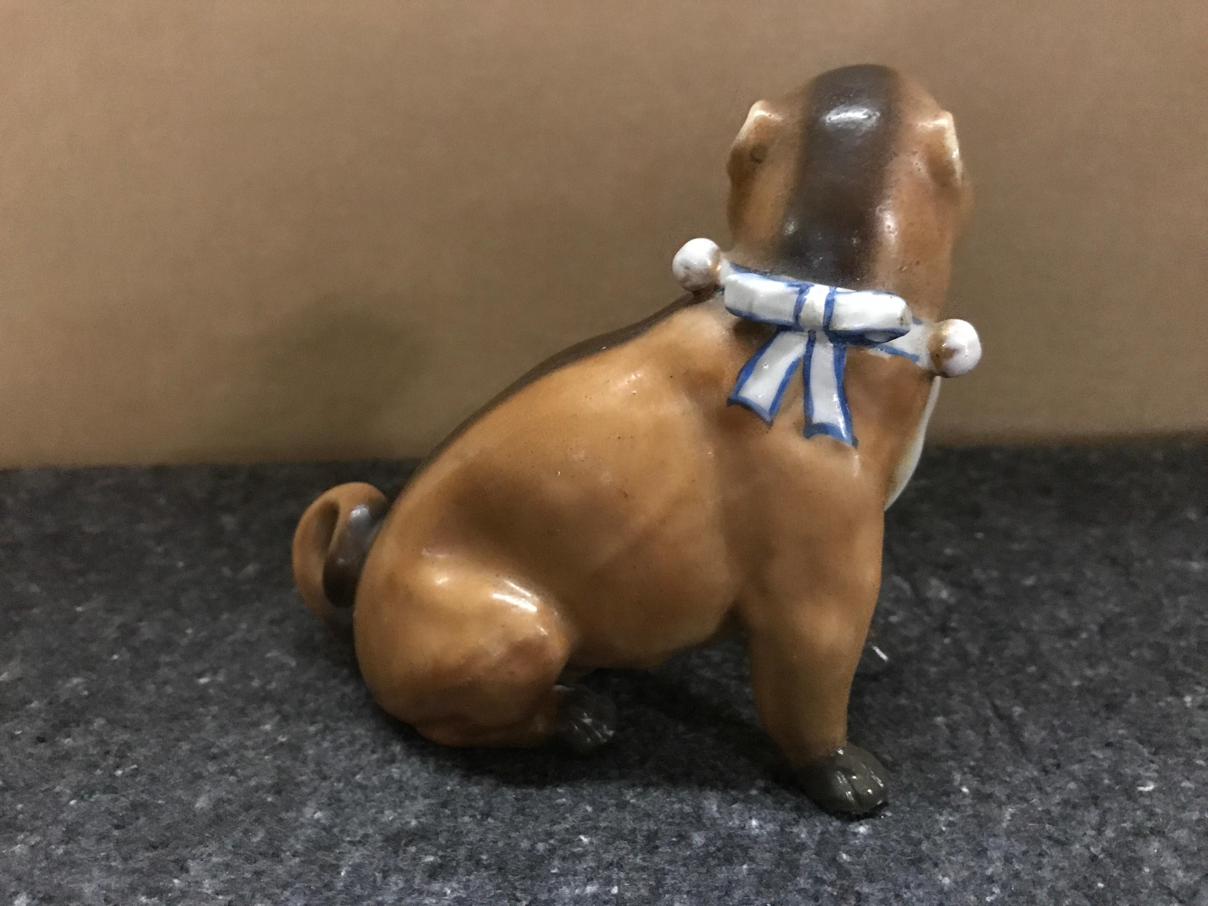 20th Century Pair of Antique German Porcelain Pug Dogs For Sale