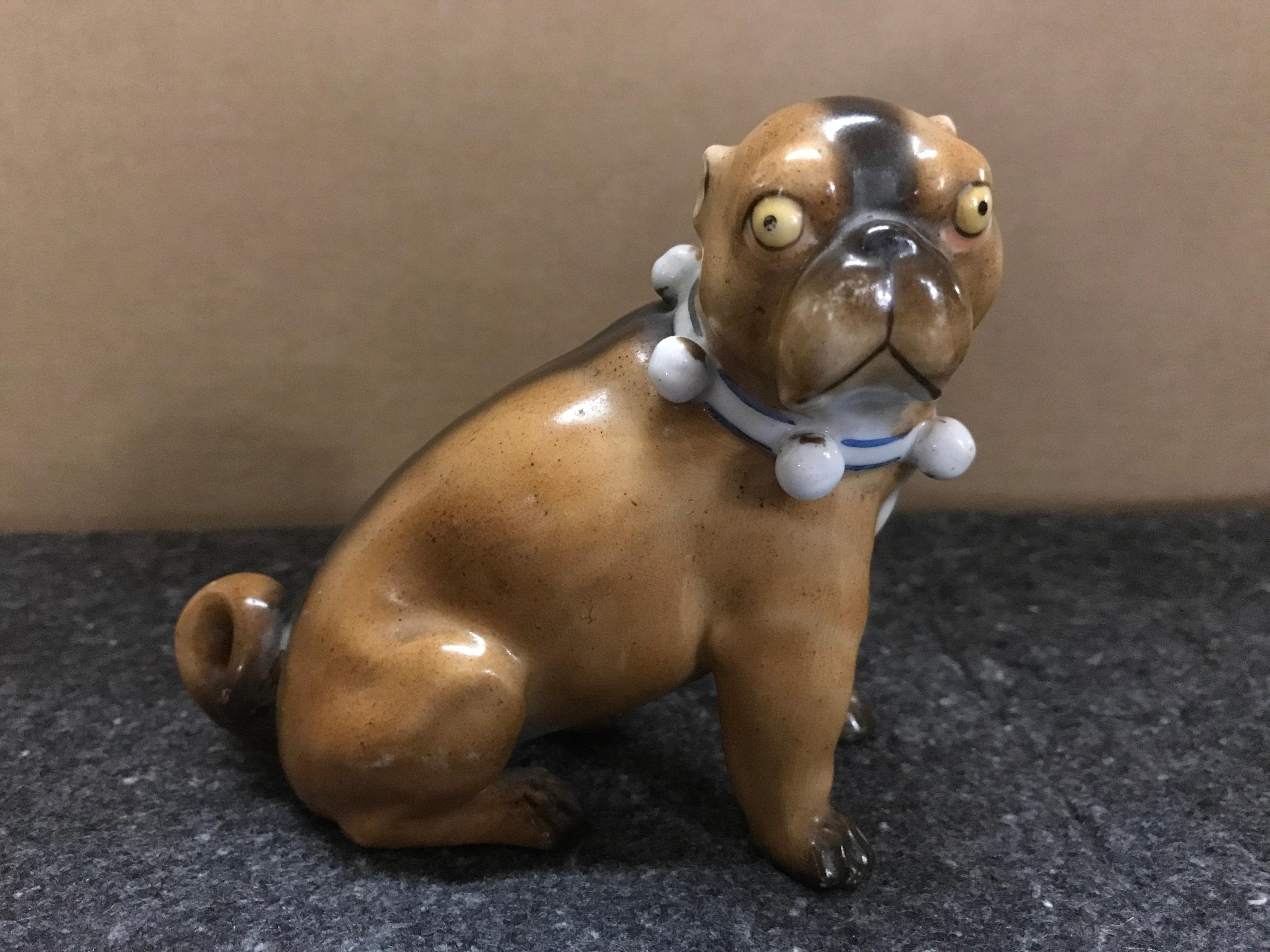 Pair of Antique German Porcelain Pug Dogs For Sale 3