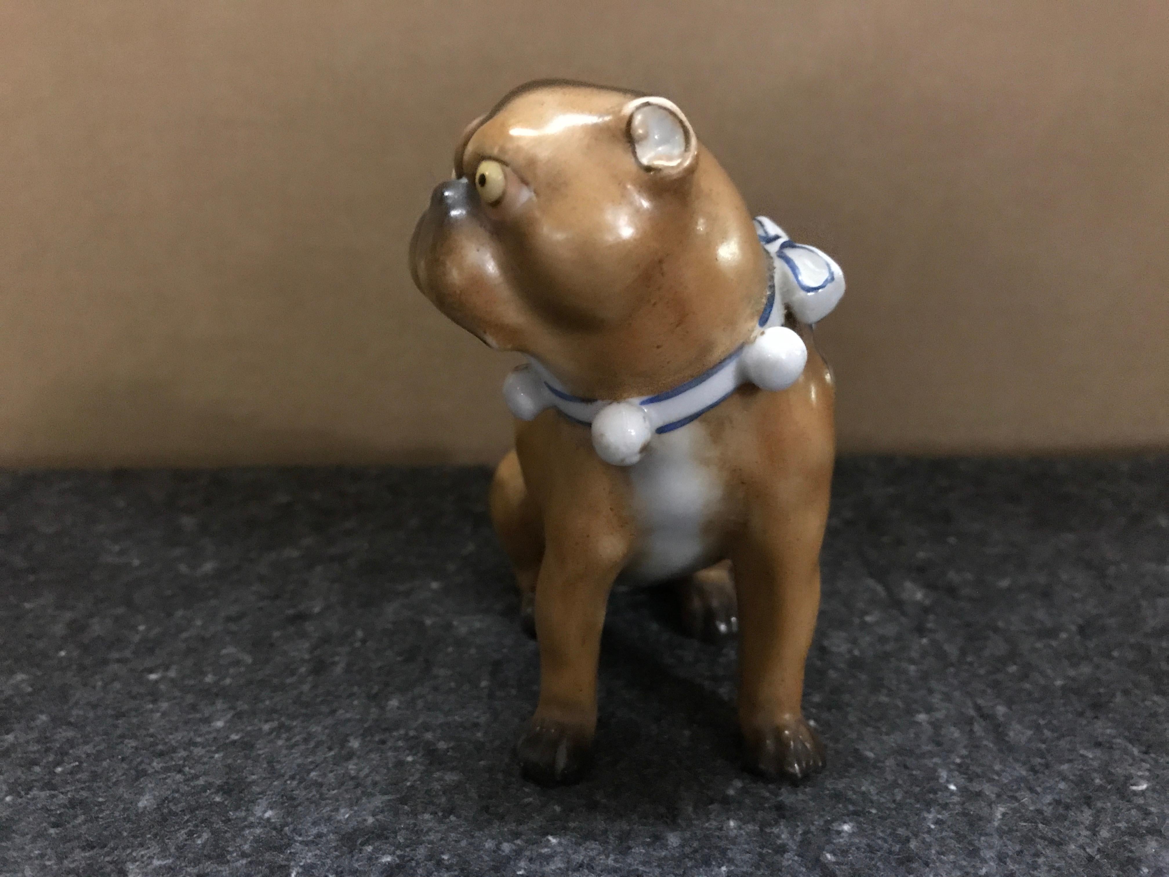 Pair of Antique German Porcelain Pug Dogs For Sale 4