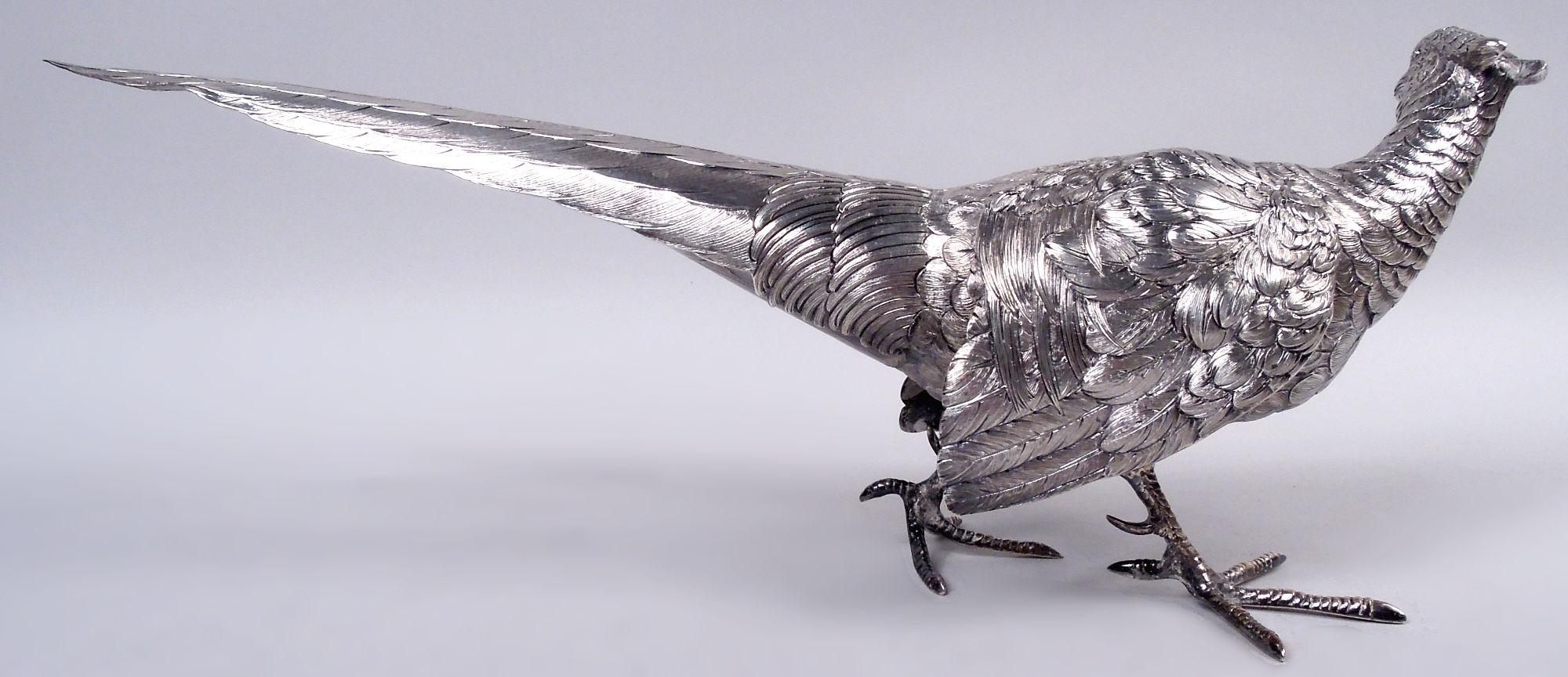 Paar der antiken deutschen Silber Tafelaufsatz Fasane Wildvögel (Edwardian) im Angebot
