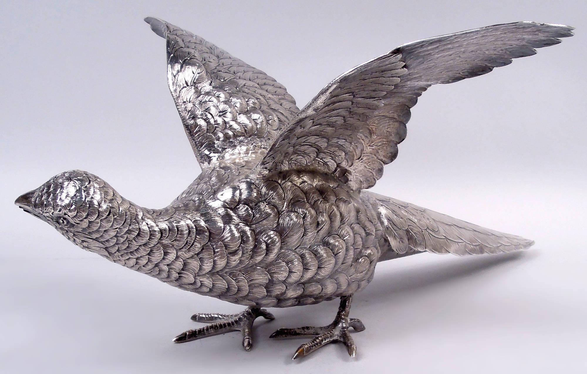 Paar der antiken deutschen Silber Tafelaufsatz Fasane Wildvögel (Deutsch) im Angebot