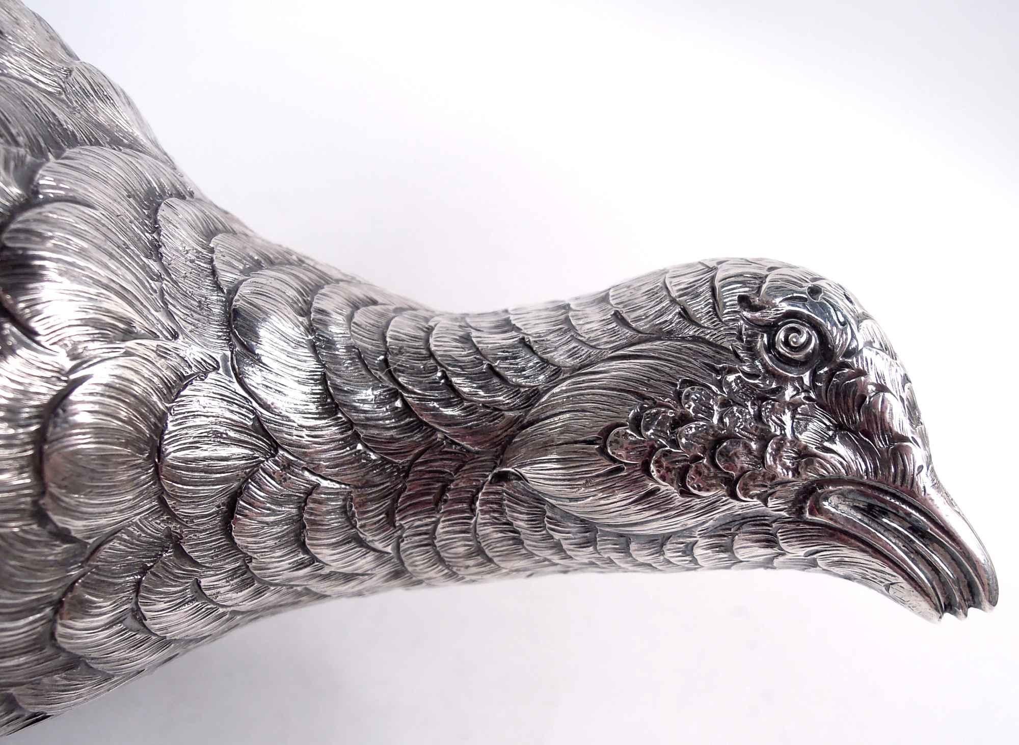 Paar der antiken deutschen Silber Tafelaufsatz Fasane Wildvögel im Angebot 2