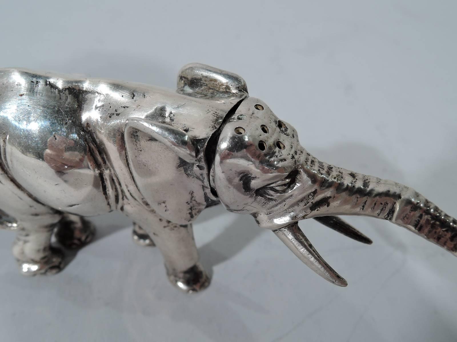 20th Century Pair of Antique German Silver Elephant Salt and Pepper Shakers