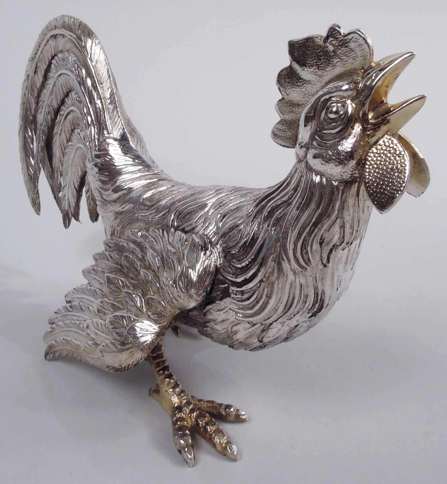 Pair of Antique German Silver Flamboyant Flouncy Fowl For Sale 5