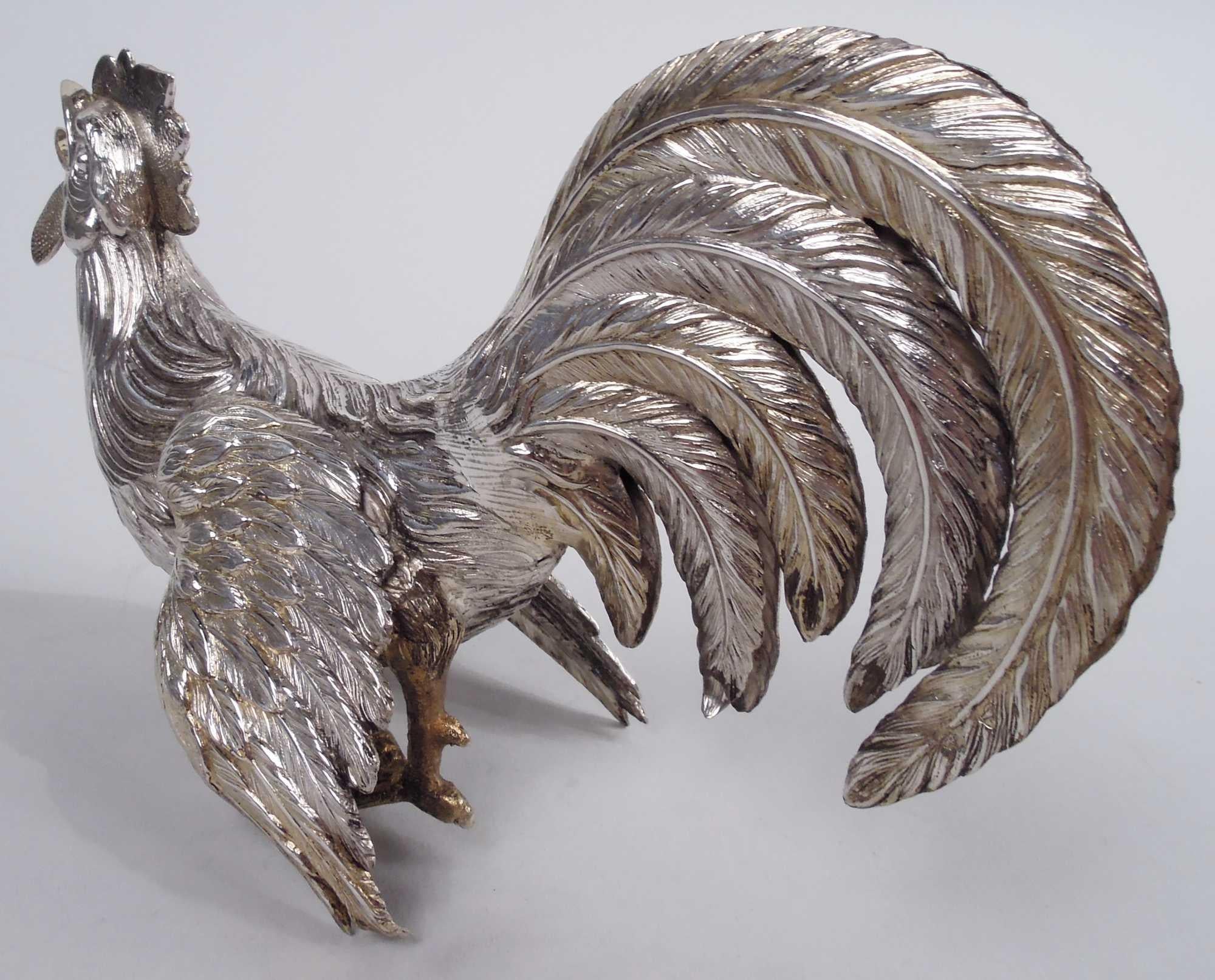 Pair of Antique German Silver Flamboyant Flouncy Fowl For Sale 6