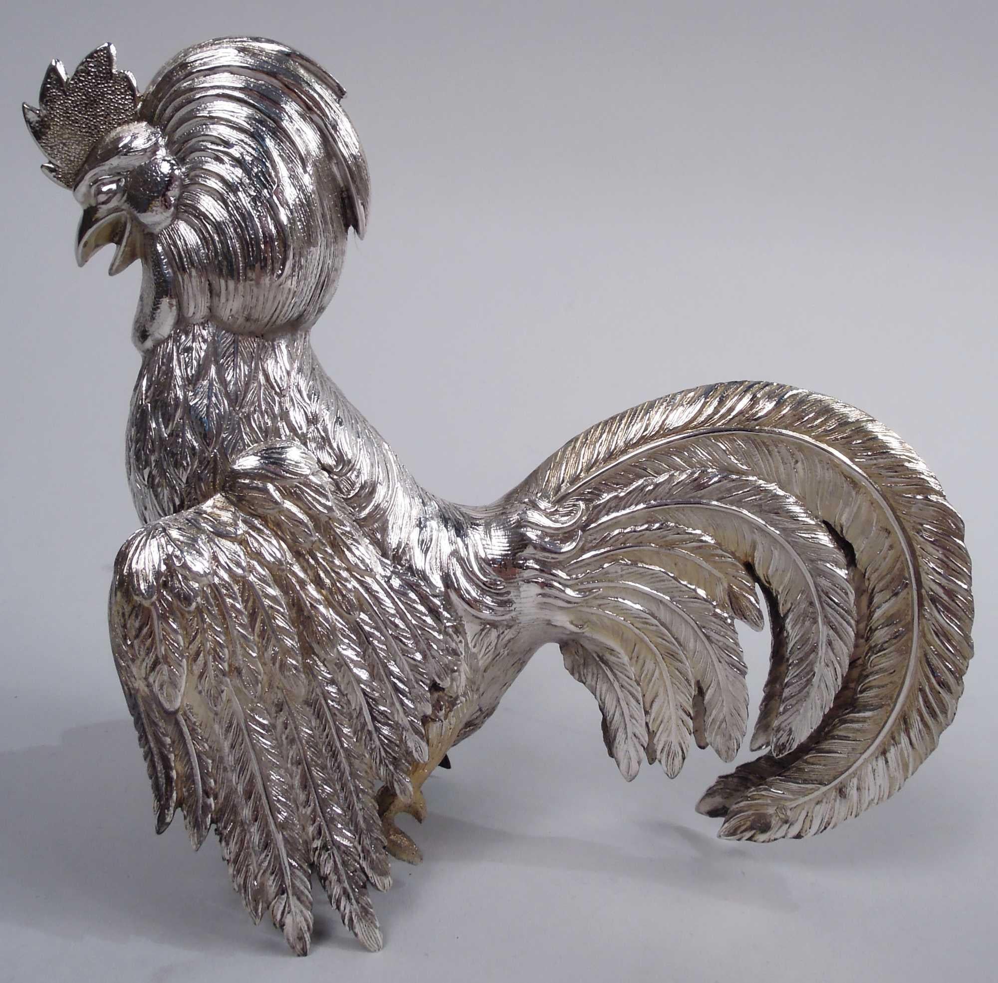 Pair of Antique German Silver Flamboyant Flouncy Fowl In Good Condition For Sale In New York, NY