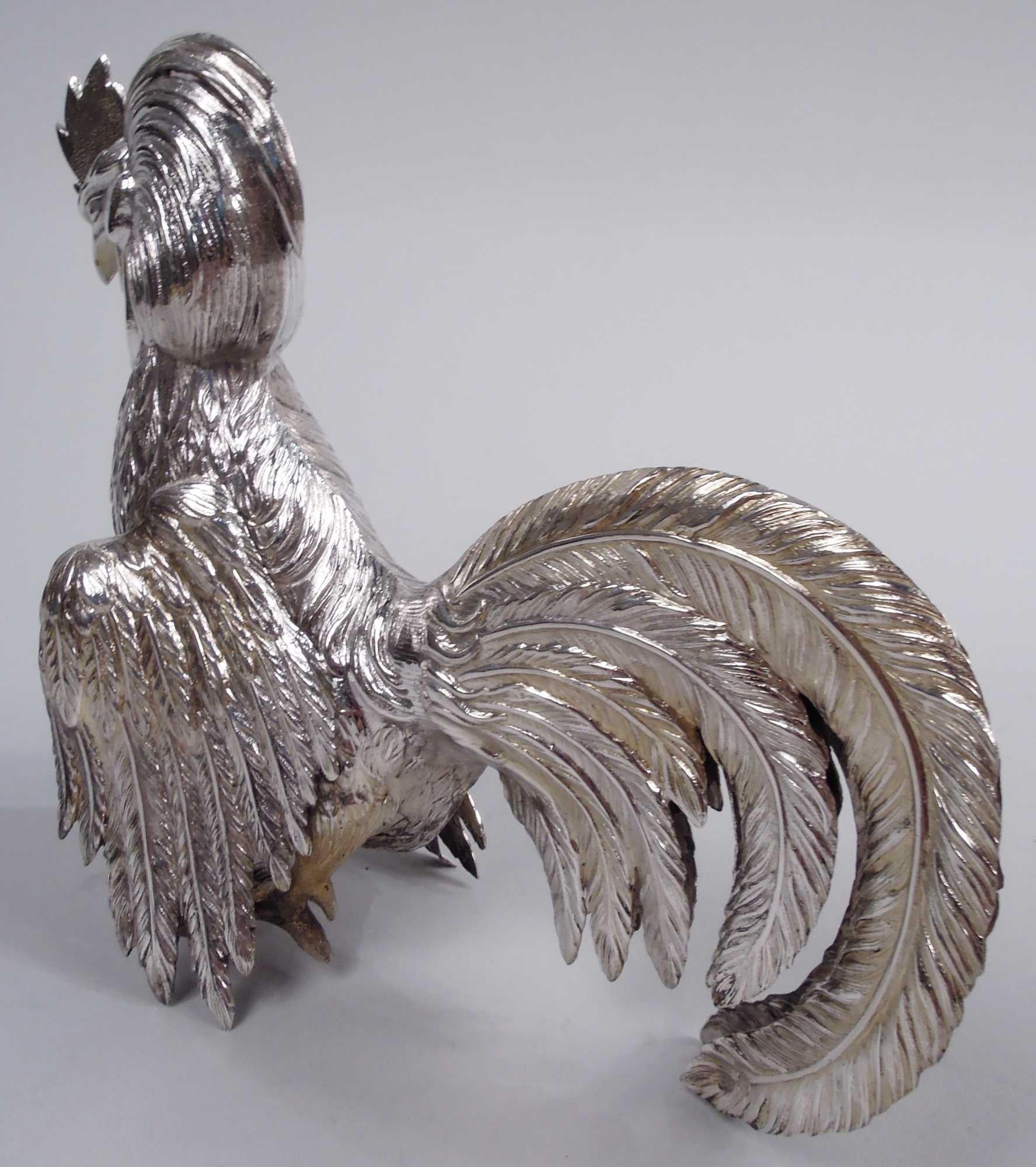 20th Century Pair of Antique German Silver Flamboyant Flouncy Fowl For Sale