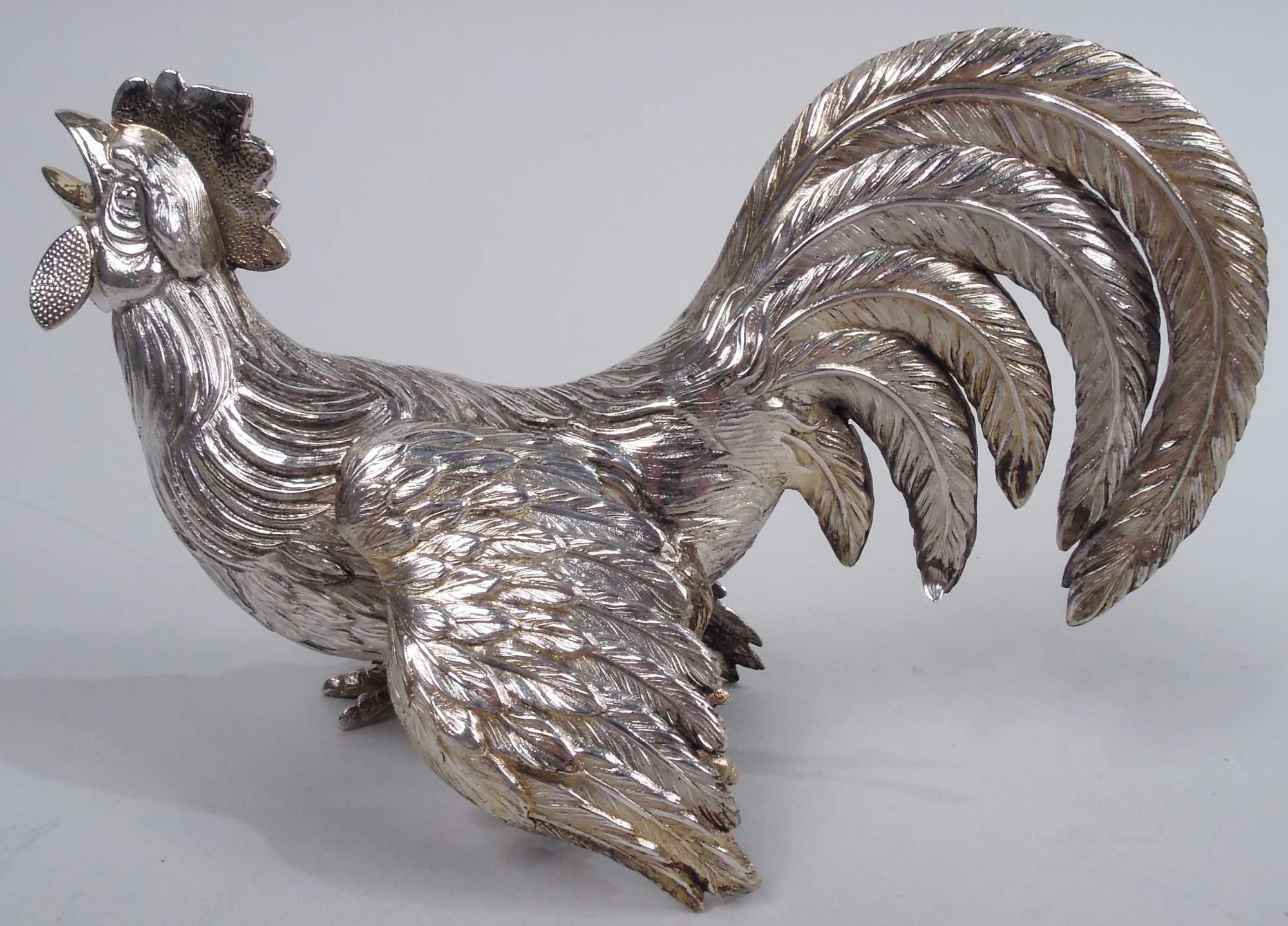 Pair of Antique German Silver Flamboyant Flouncy Fowl For Sale 2