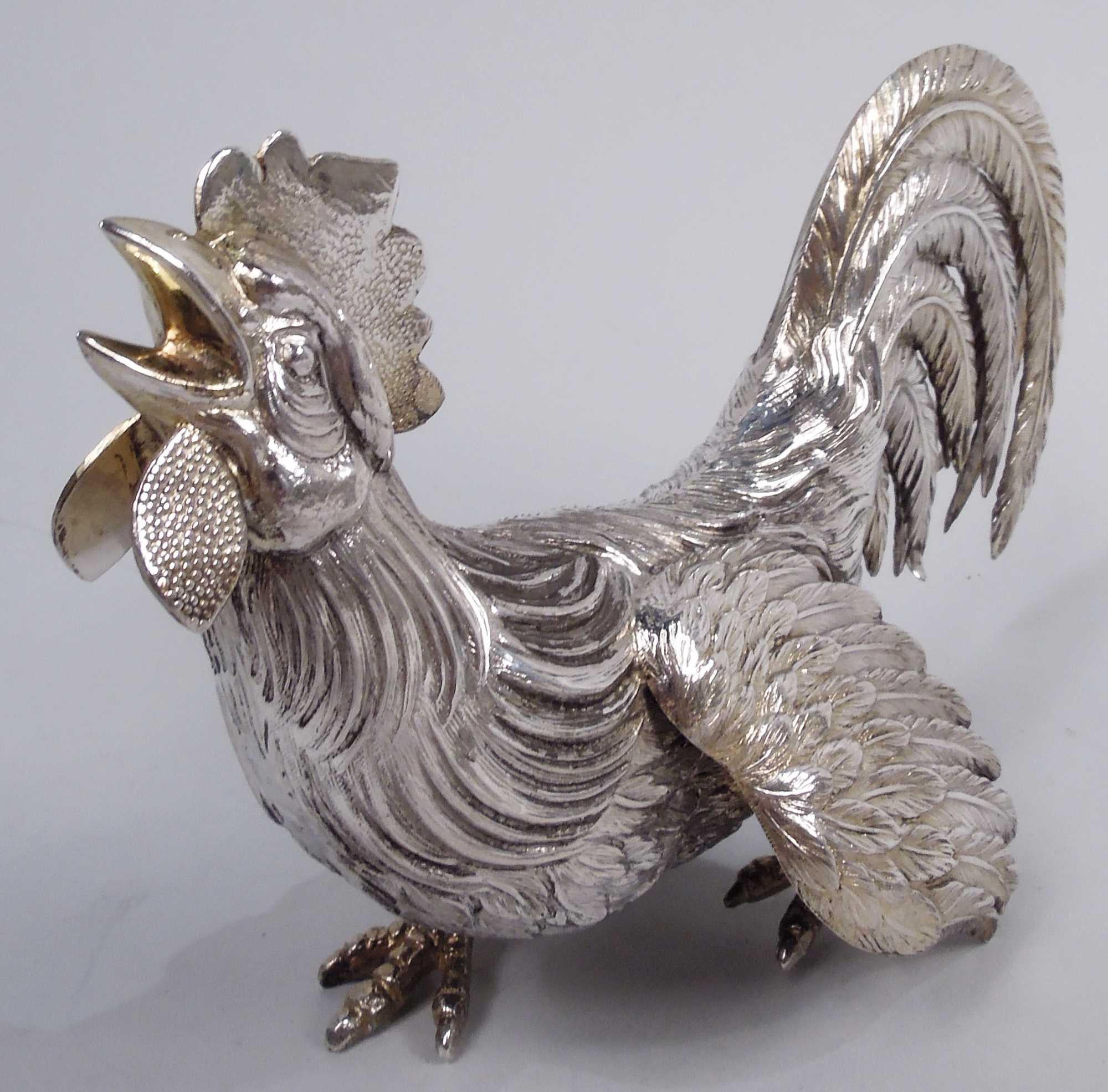 Pair of Antique German Silver Flamboyant Flouncy Fowl For Sale 3