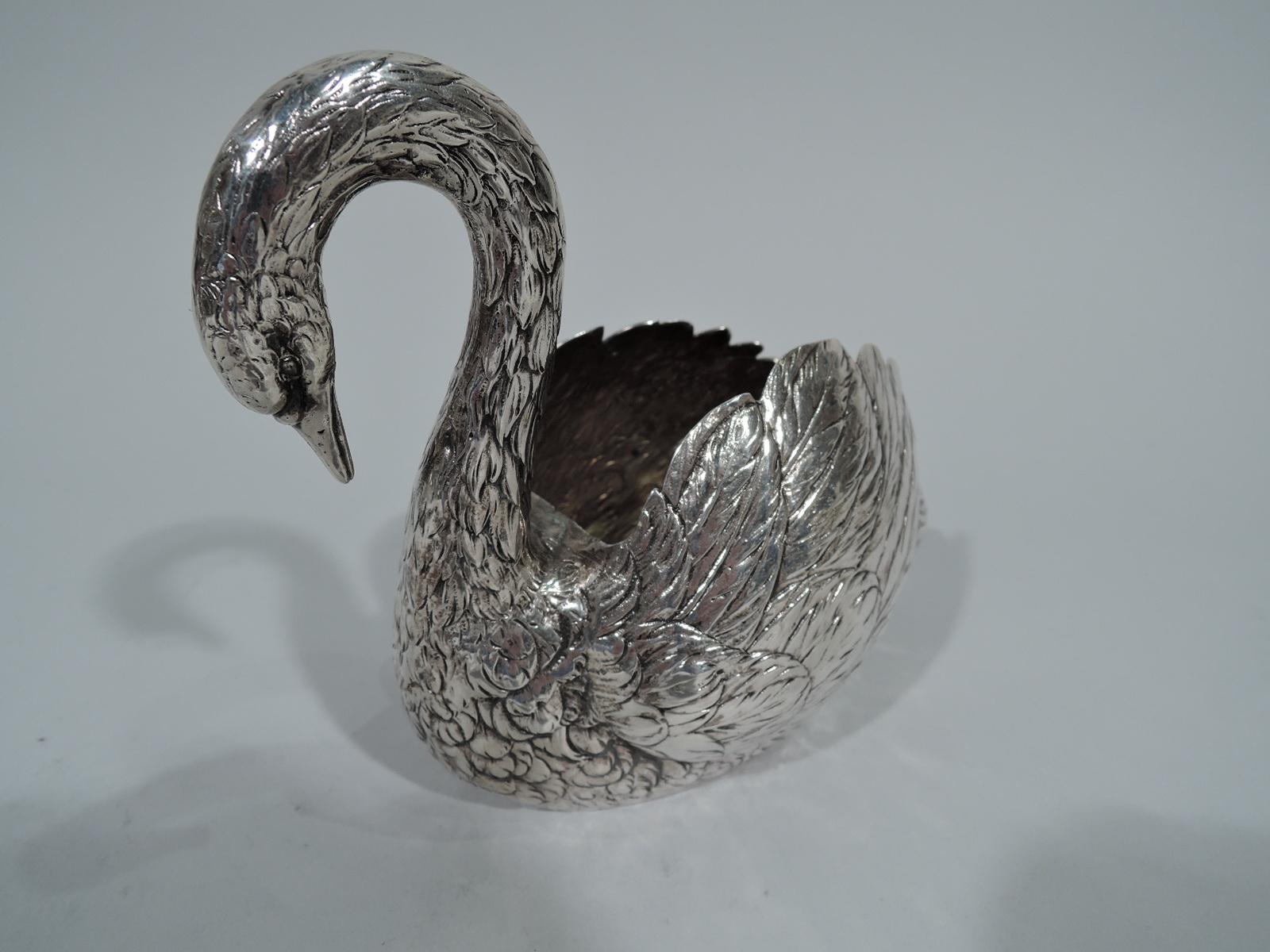 Victorian Pair of Antique German Silver Gliding Swans