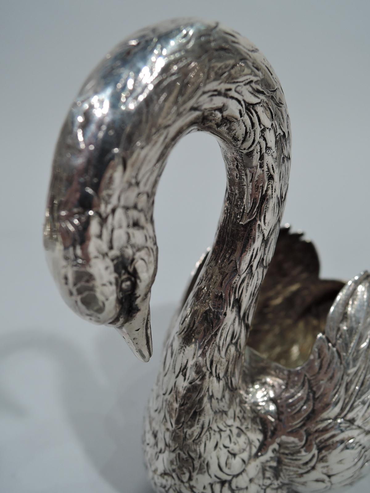 19th Century Pair of Antique German Silver Gliding Swans