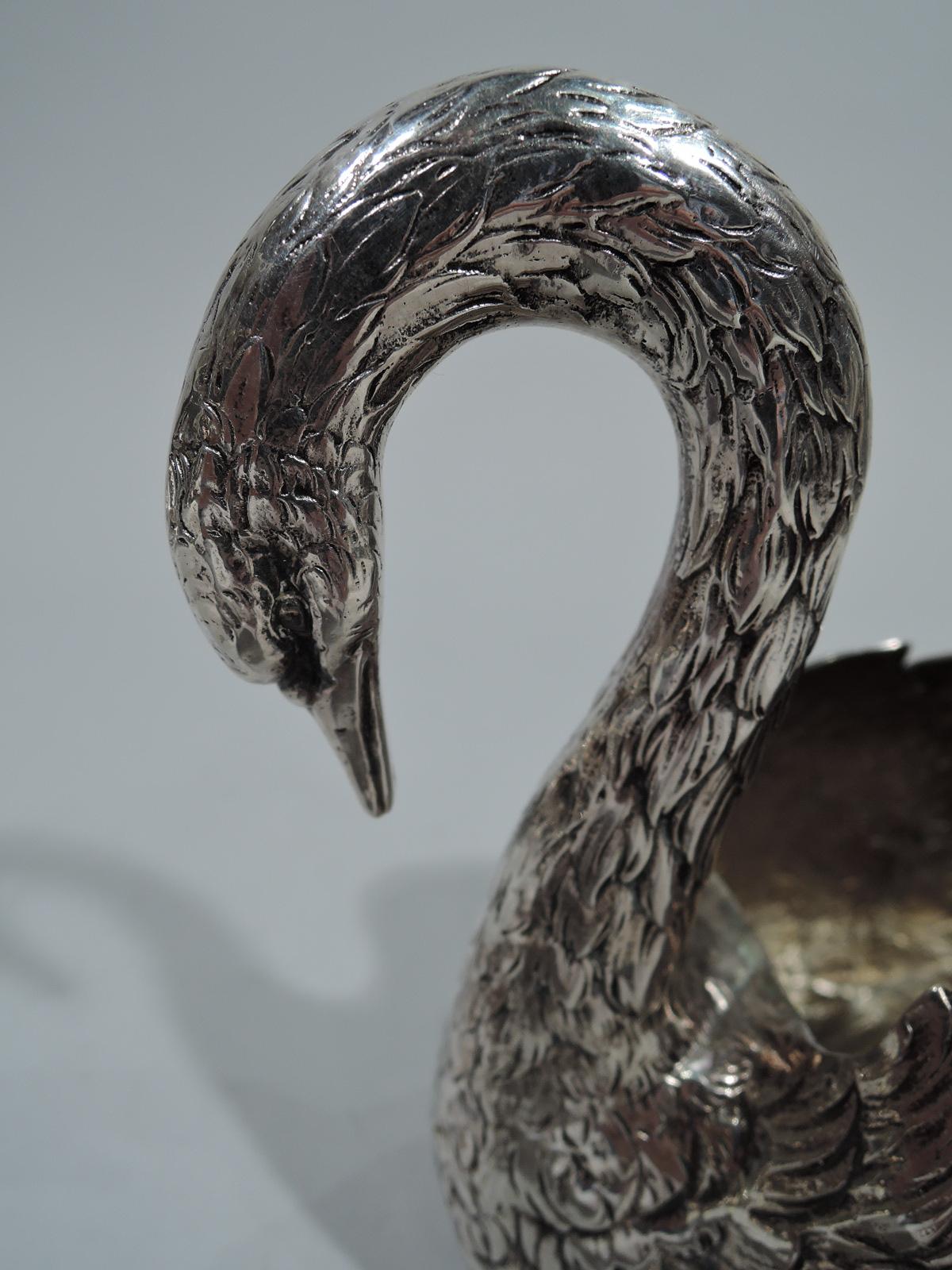 Pair of Antique German Silver Gliding Swans 1