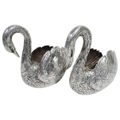 Pair of Antique German Silver Gliding Swans