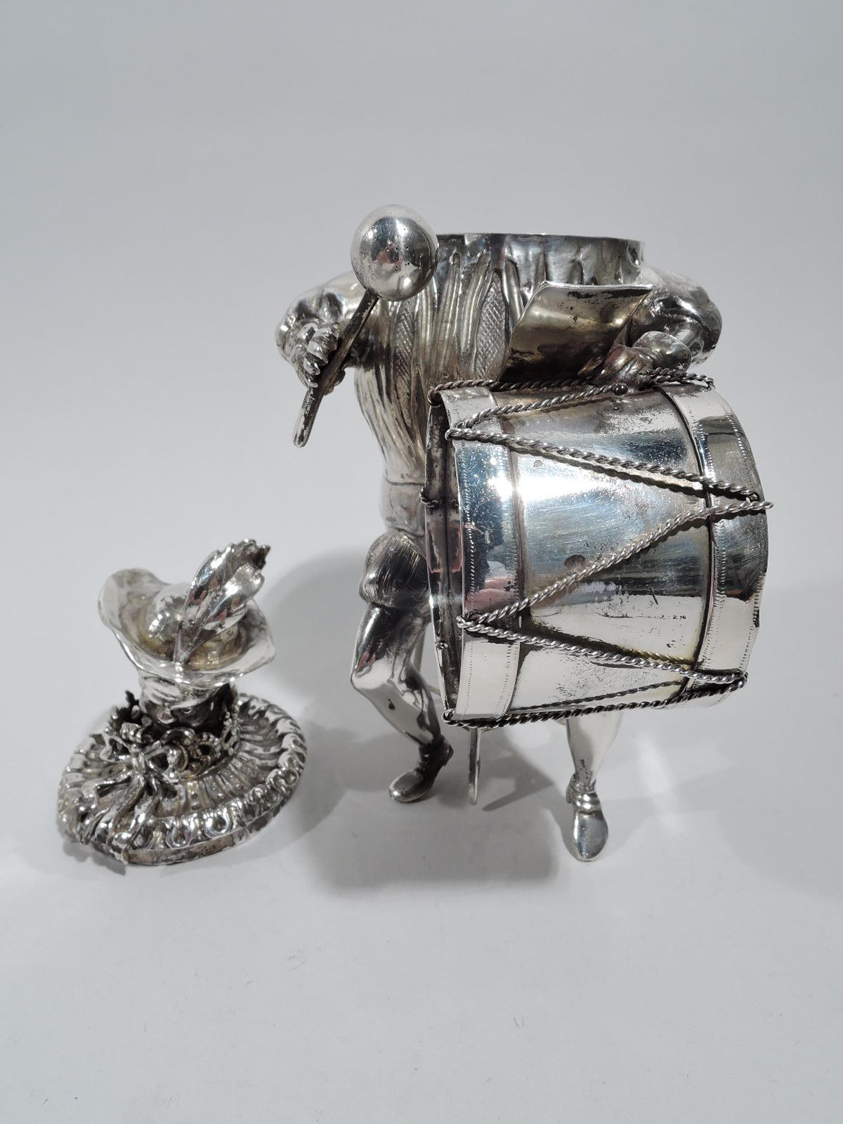 Paar antike deutsche silberne Musiker-Bommelschachteln aus Silber (Deutsch) im Angebot
