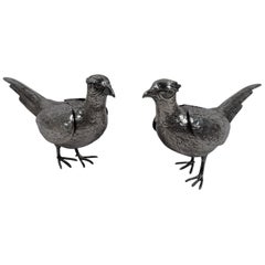 Pair of Antique German Silver Pheasant Spice Boxes