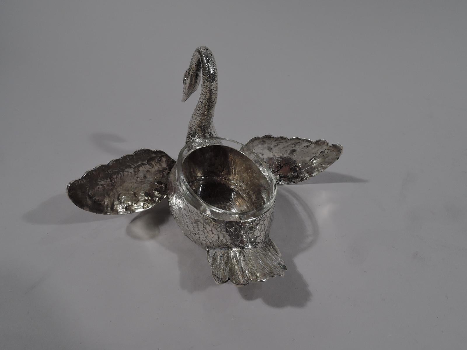 Pair of Antique German Silver Swan Bird Figural Open Salts In Excellent Condition In New York, NY