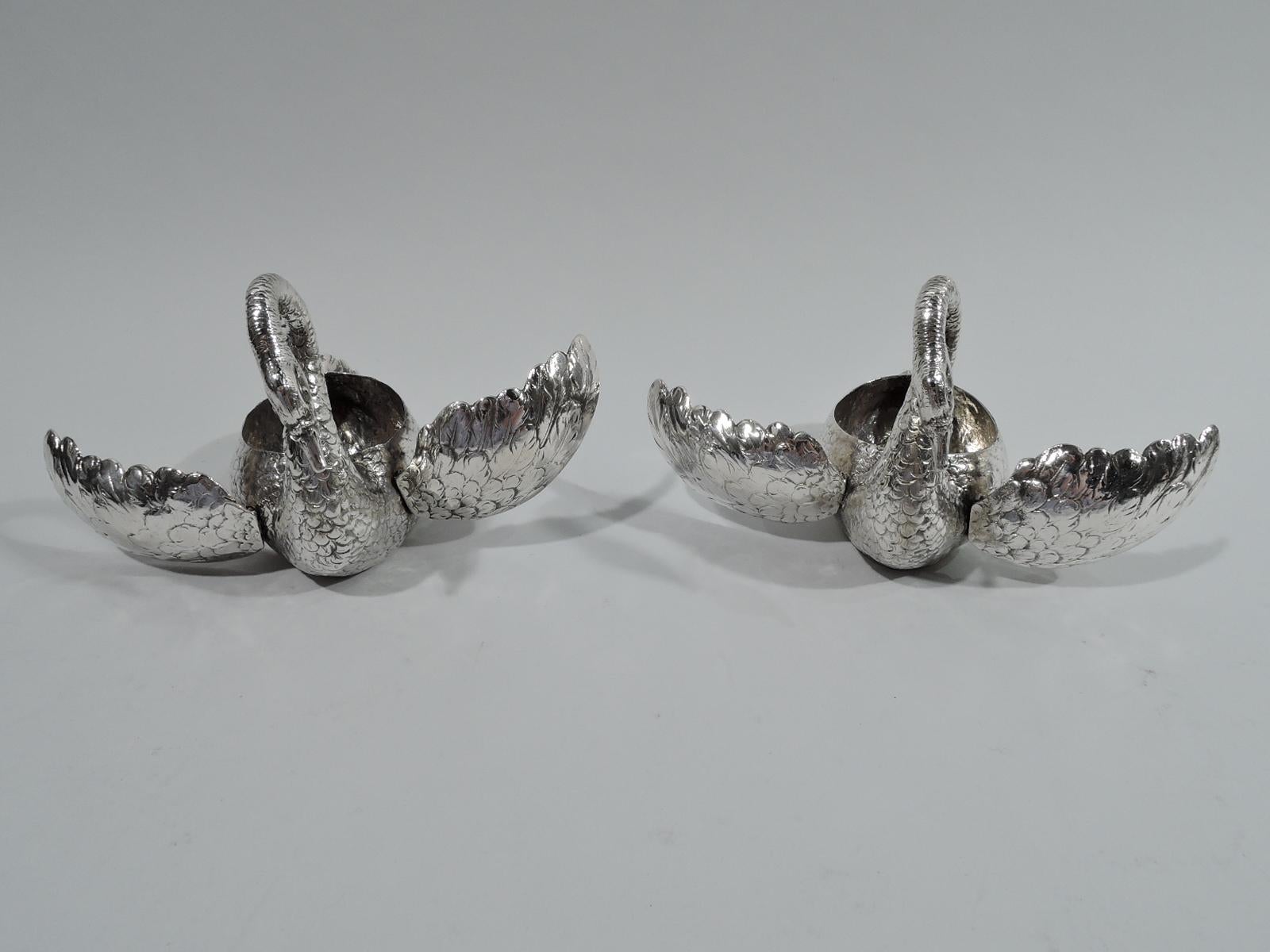 Edwardian Pair of Antique German Silver Swan Bird Open Salts