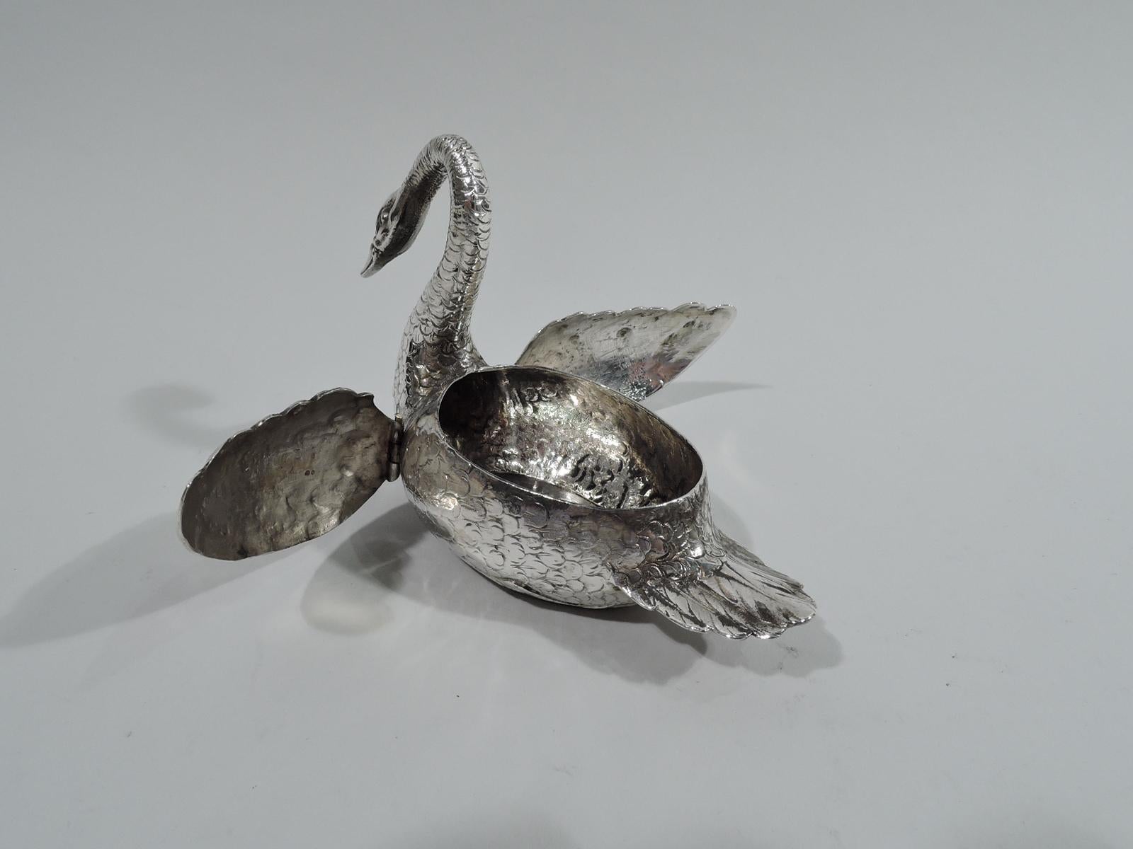 20th Century Pair of Antique German Silver Swan Bird Open Salts