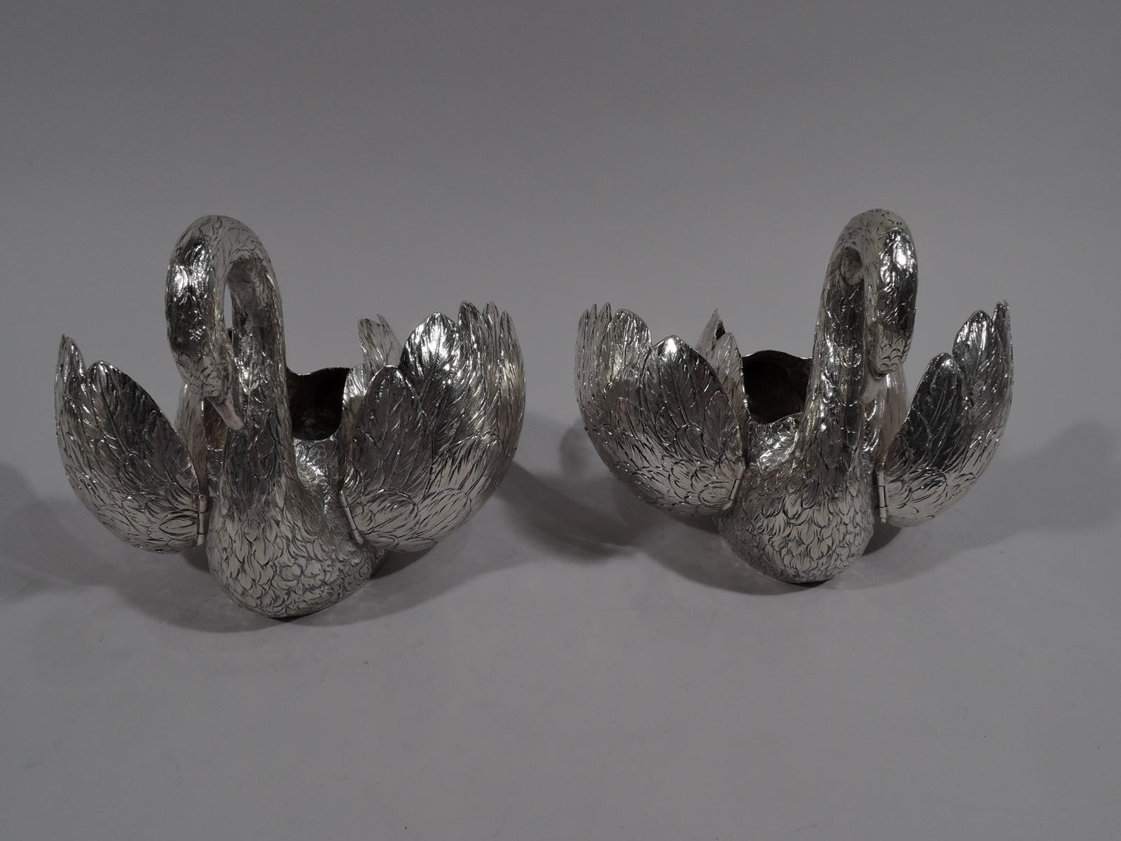 Edwardian Pair of Antique German Silver Swan Bowls