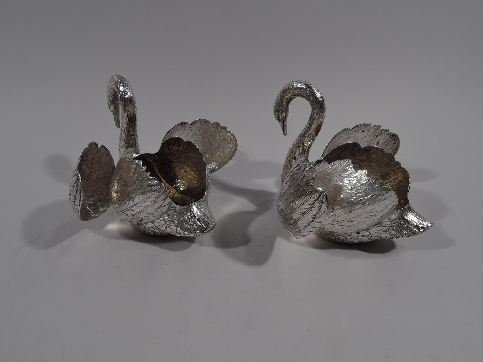 Pair of Antique German Silver Swan Bowls In Excellent Condition In New York, NY