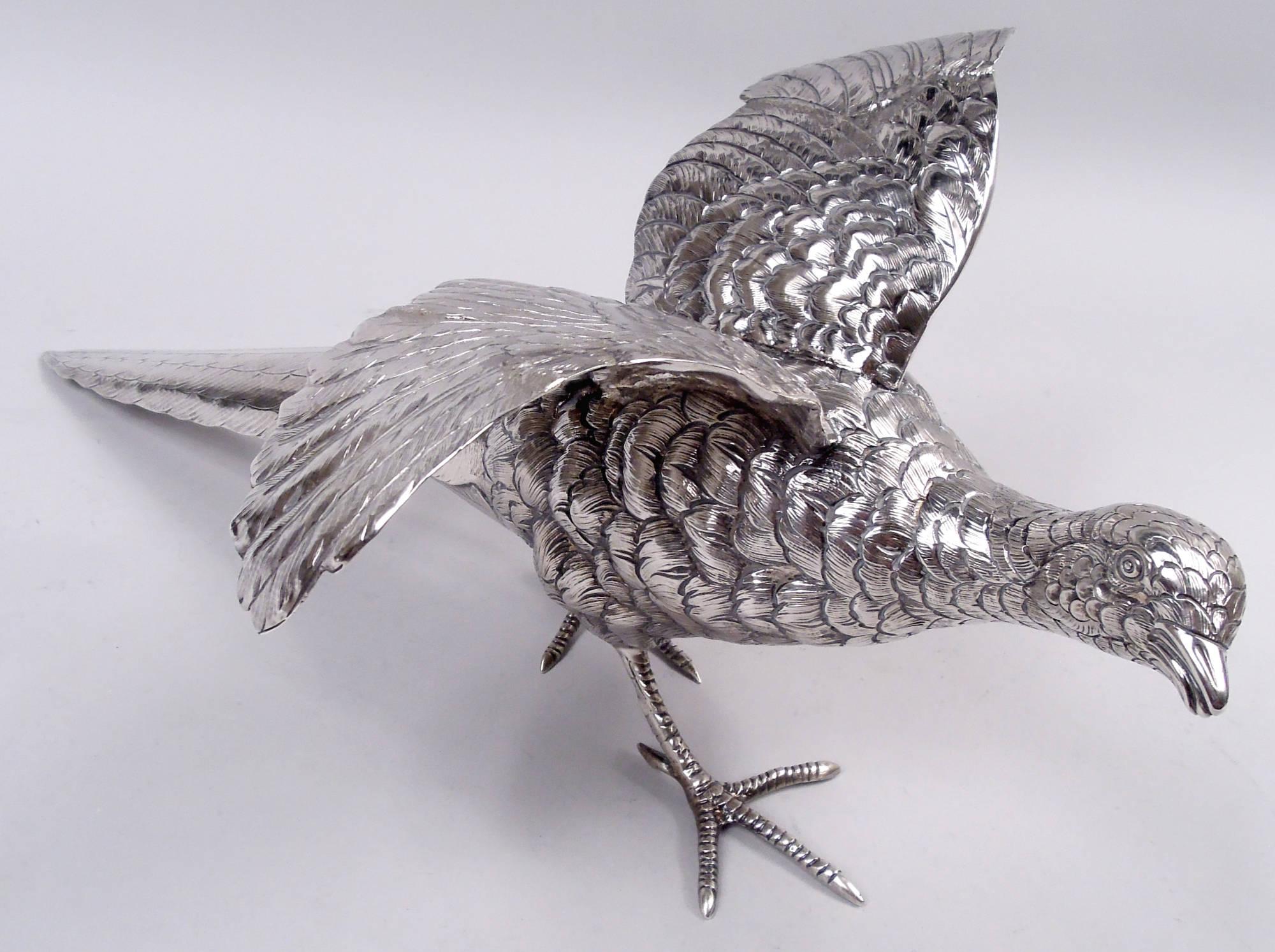 20ième siècle Paire de faisans allemands anciens en argent sterling en vente