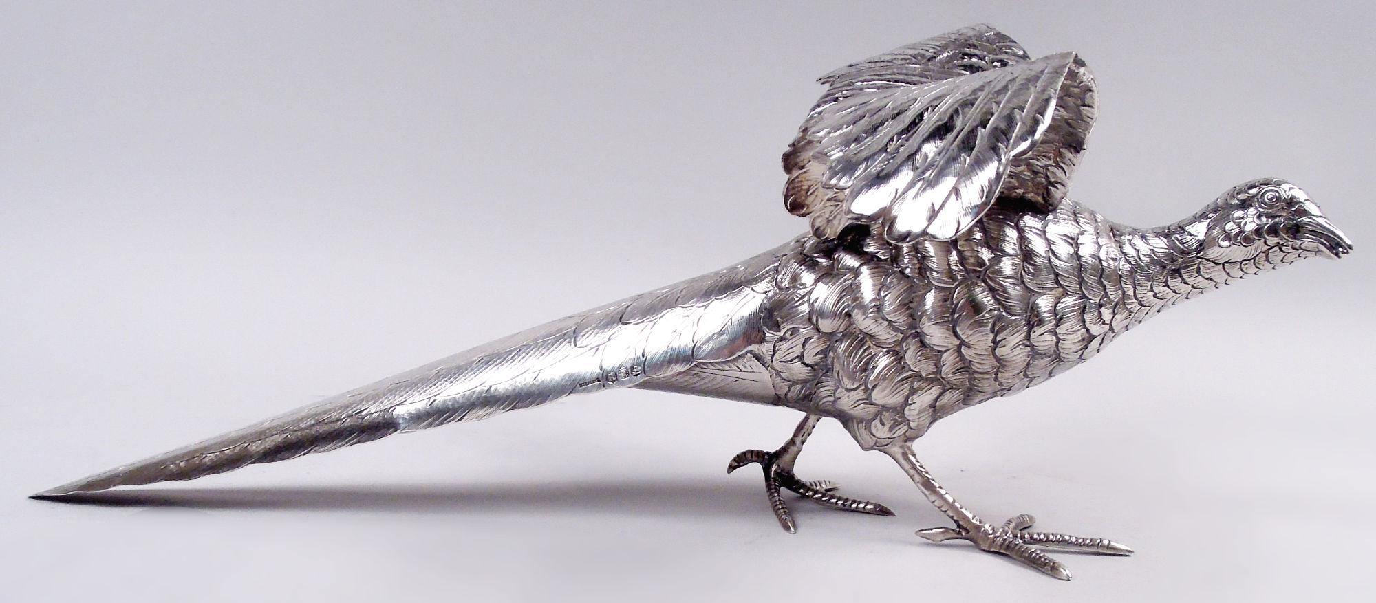 Argent sterling Paire de faisans allemands anciens en argent sterling en vente