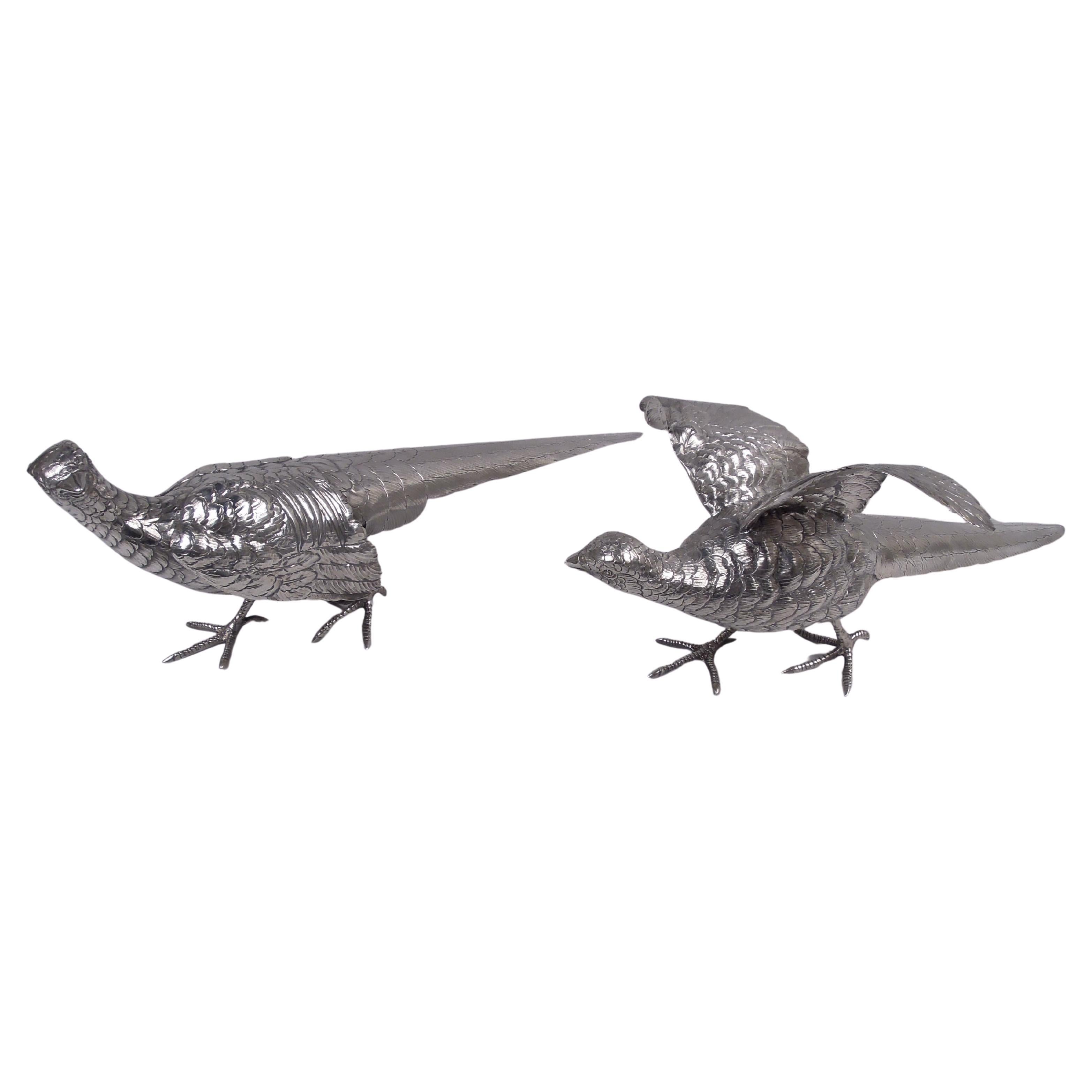 Pair of Antique German Sterling Silver Pheasants