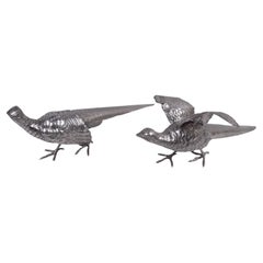 Pair of Antique German Sterling Silver Pheasants