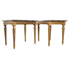 Pair of Antique Gilded Marble Top Side Tables 1900s