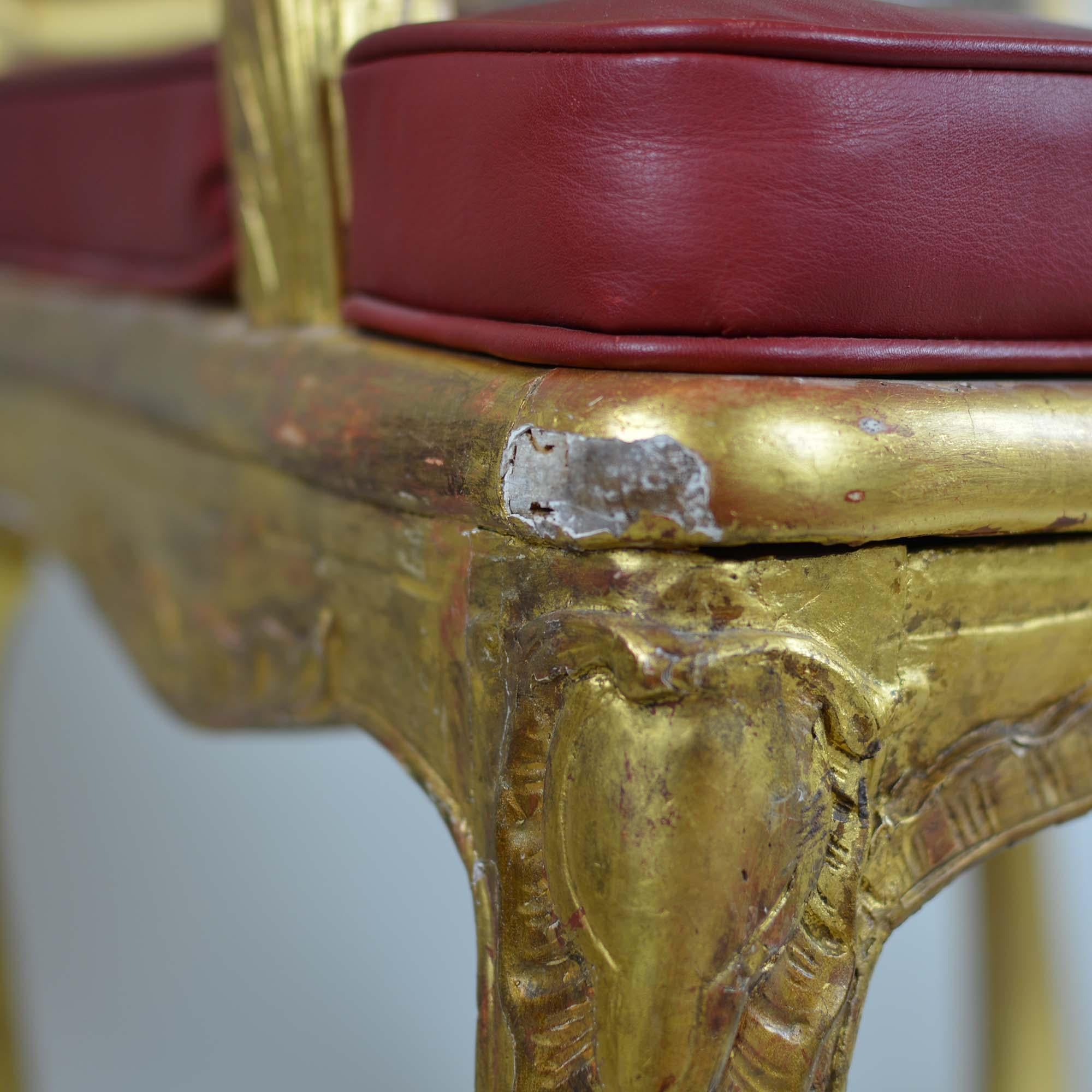 Pair of Antique Gilded Wood Regency Chairs with Red Leather Cushions For Sale 6