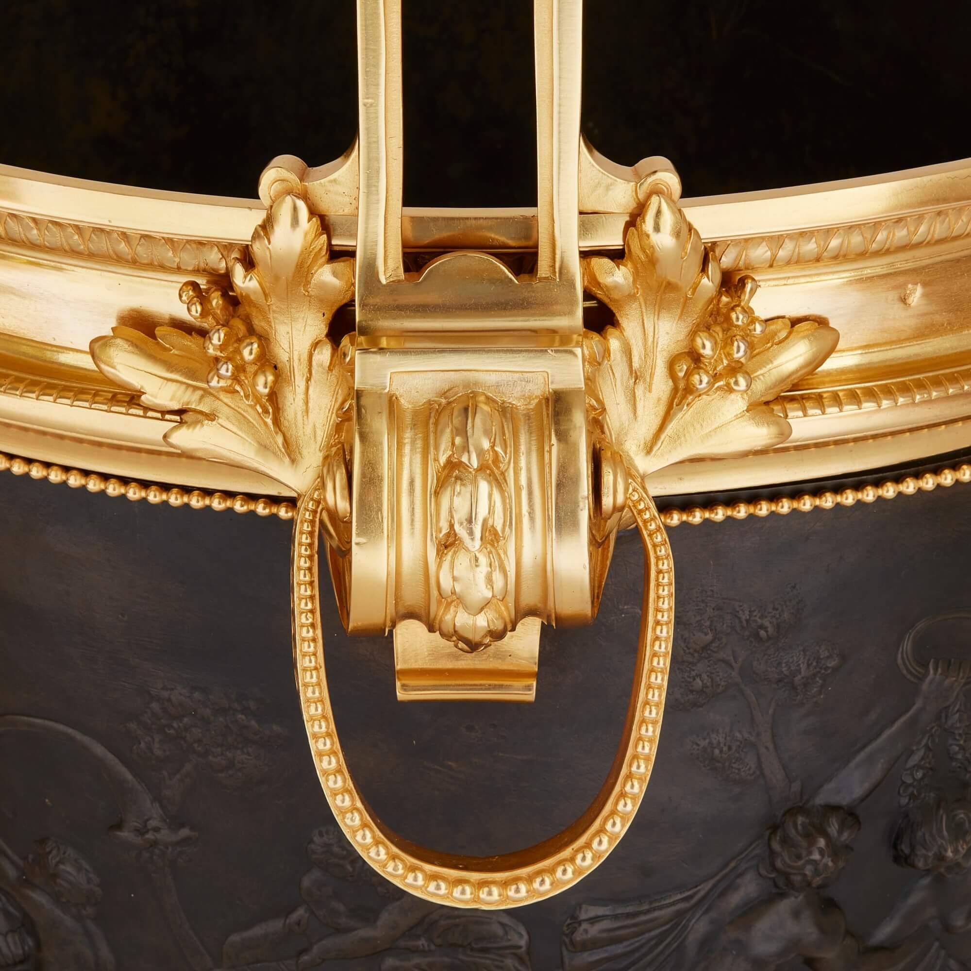 Pareja de Jardineras antiguas de bronce dorado y patinado de Barbedienne en venta 2