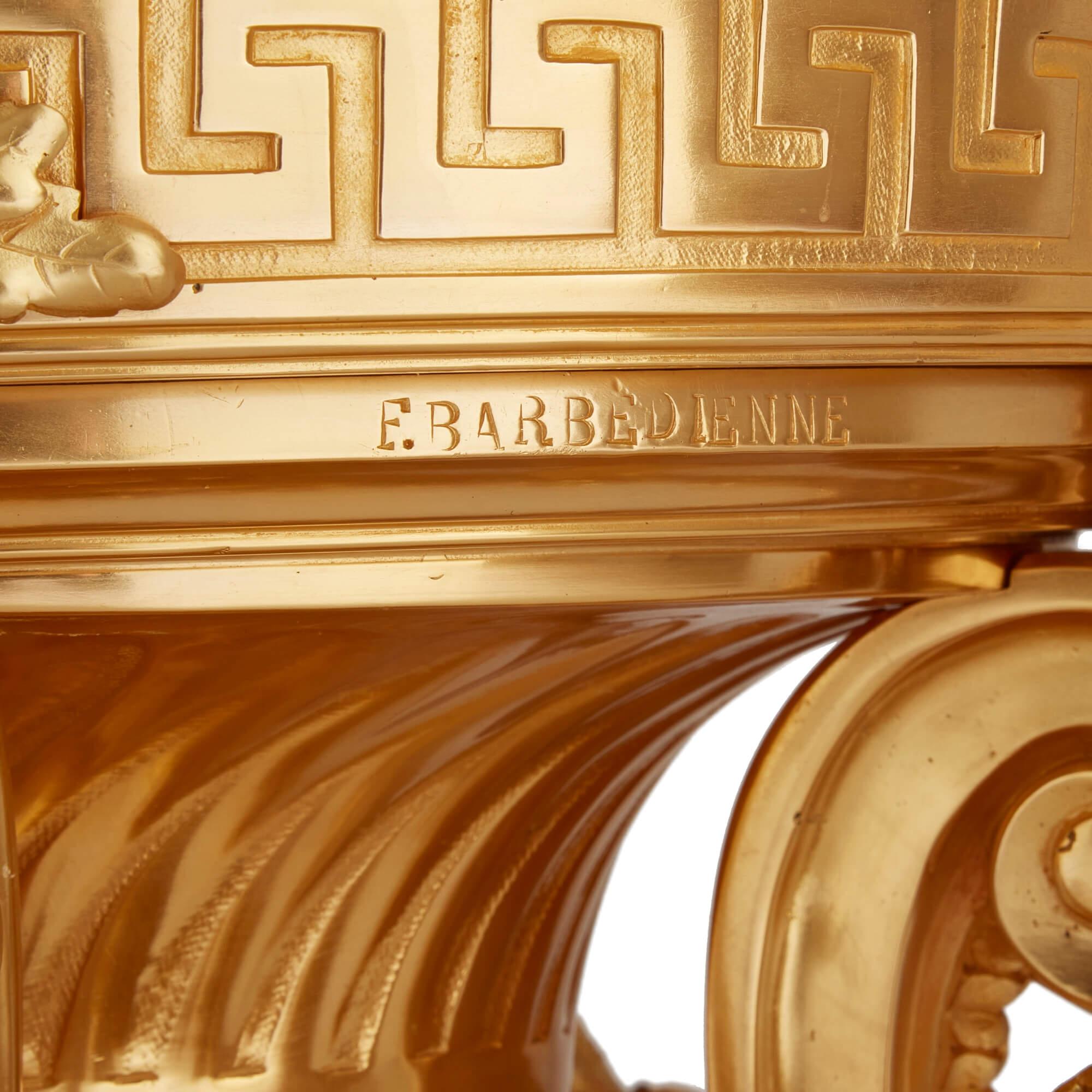 Pareja de Jardineras antiguas de bronce dorado y patinado de Barbedienne en venta 5