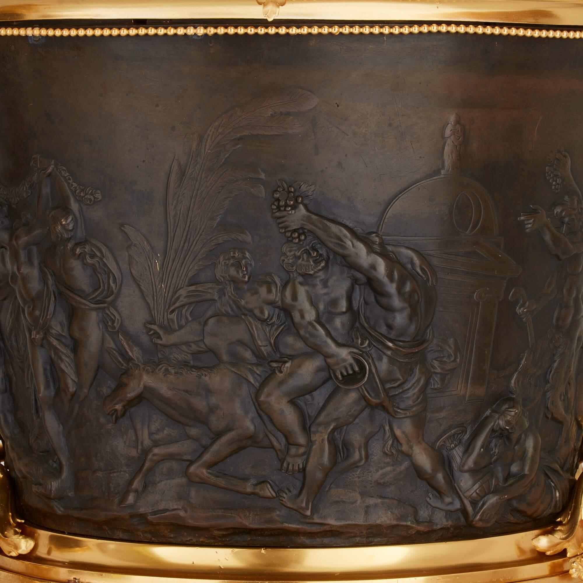 Pareja de Jardineras antiguas de bronce dorado y patinado de Barbedienne Bronce en venta