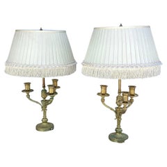 Pair of Antique Gilt Bronze Bouillotte Candelabra Lamps