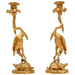 Pair of Antique Gilt Bronze Candlesticks