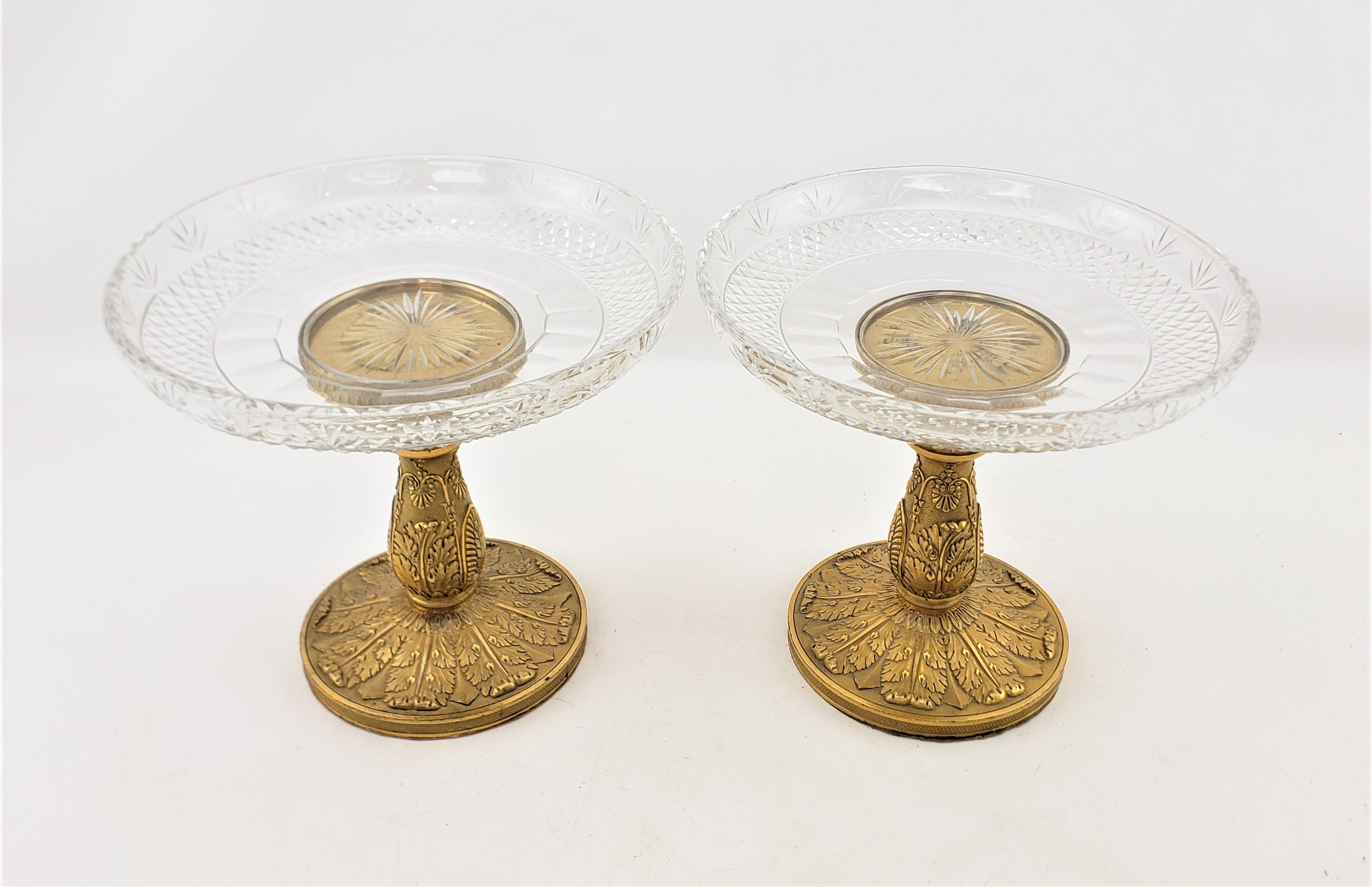 Pair of Antique Gilt Bronze & Crystal Tazzas or Pedestal Bowls For Sale 3