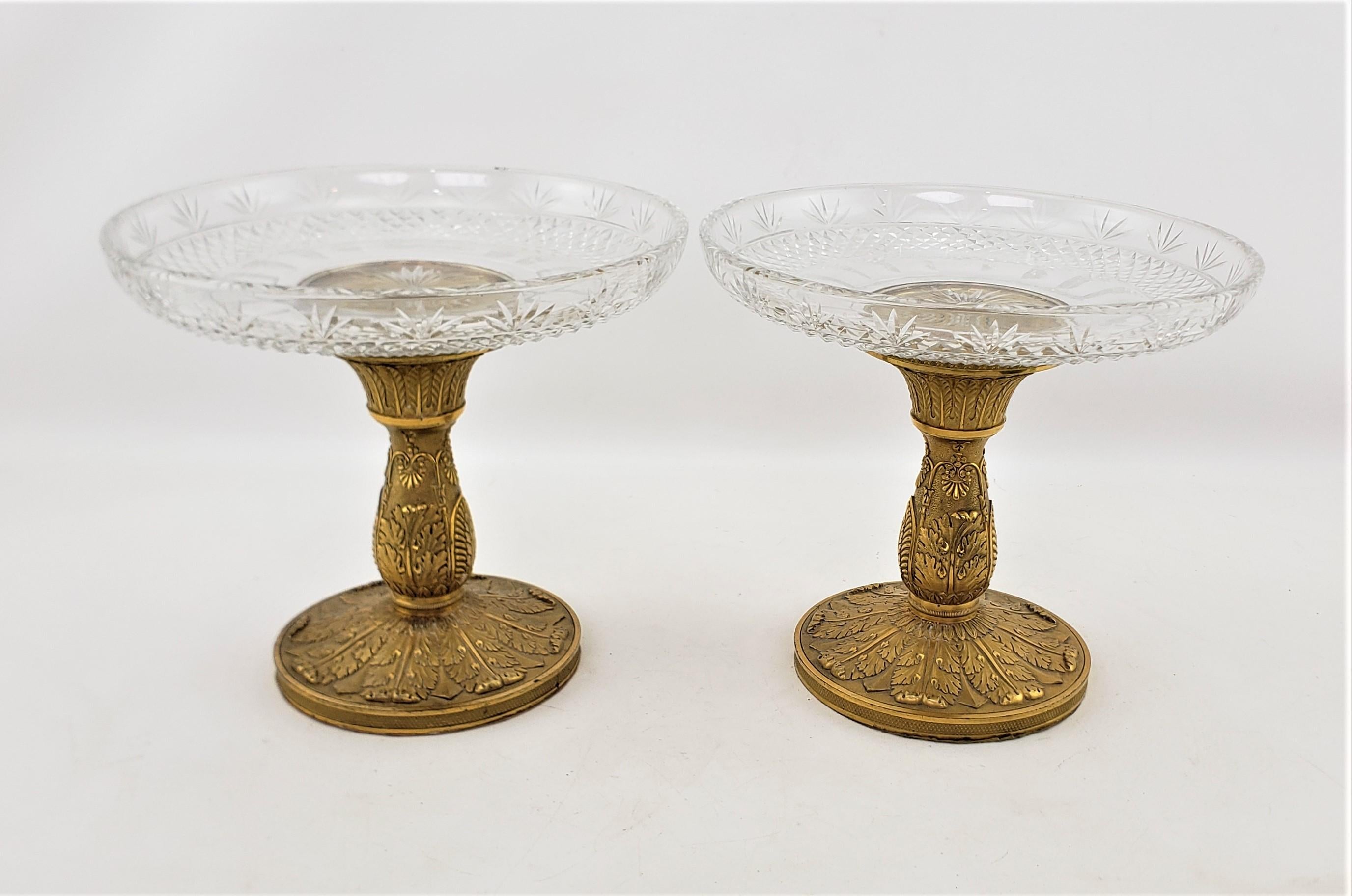 Pair of Antique Gilt Bronze & Crystal Tazzas or Pedestal Bowls For Sale 4