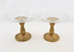 Pair of Antique Gilt Bronze & Crystal Tazzas or Pedestal Bowls