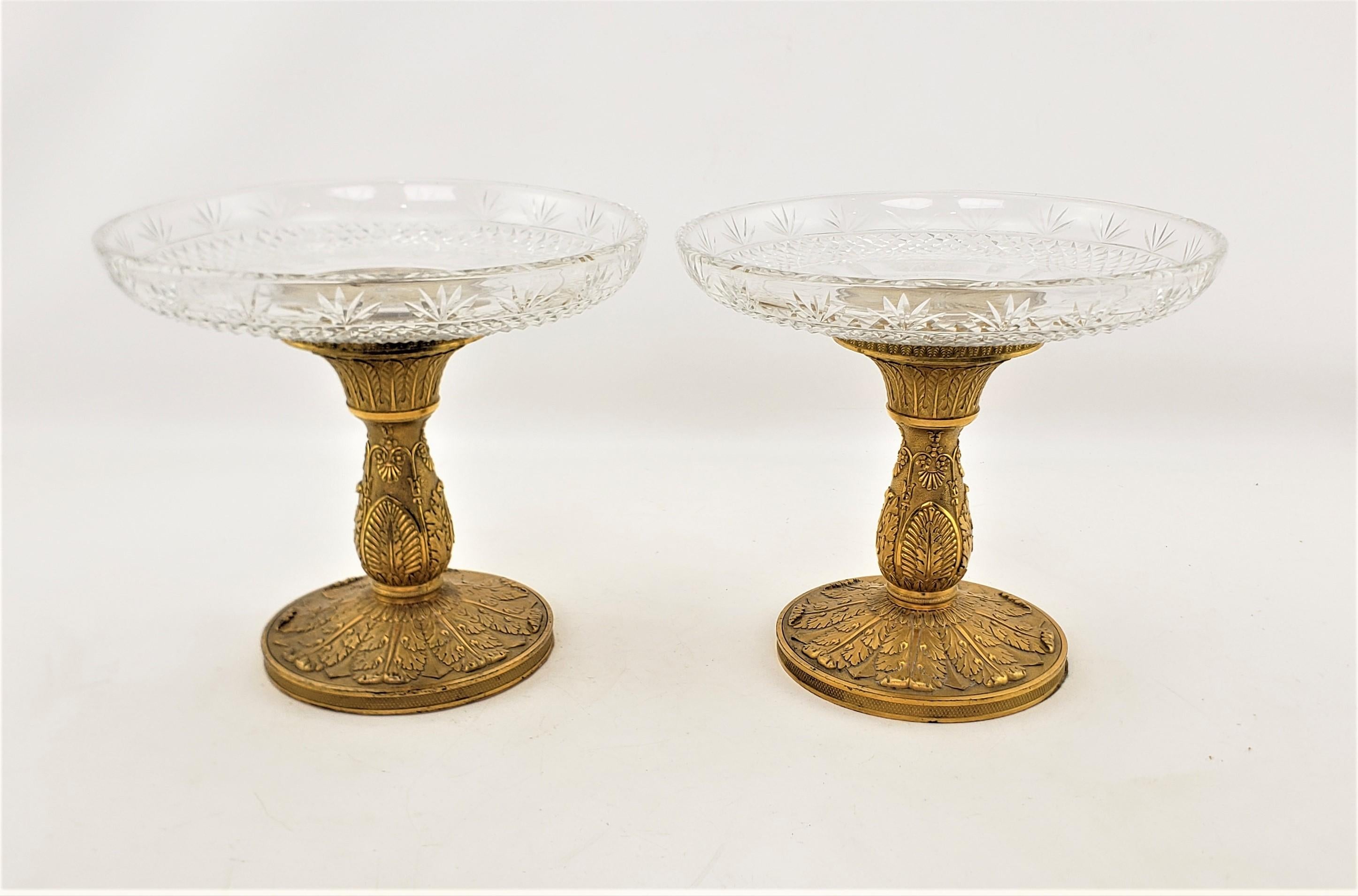 Neoclassical Pair of Antique Gilt Bronze & Crystal Tazzas or Pedestal Bowls For Sale
