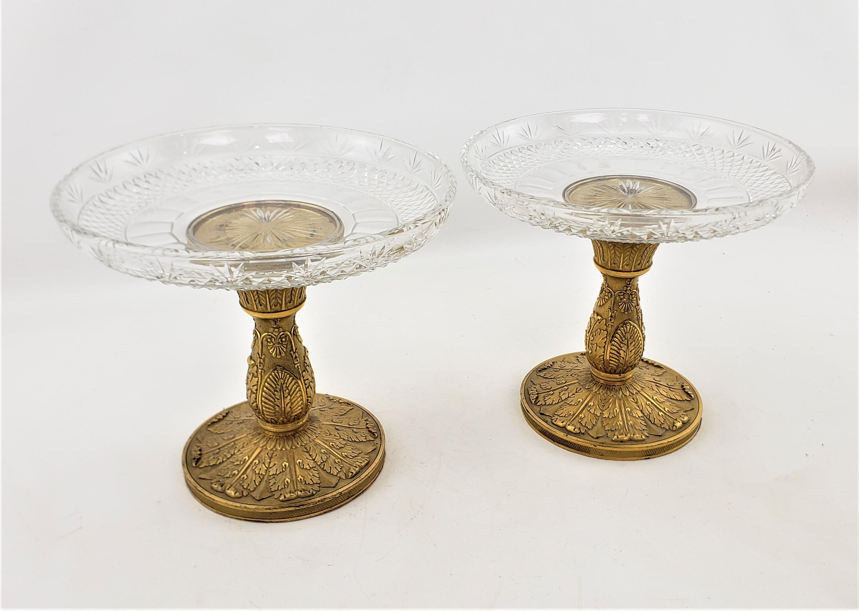 French Pair of Antique Gilt Bronze & Crystal Tazzas or Pedestal Bowls For Sale
