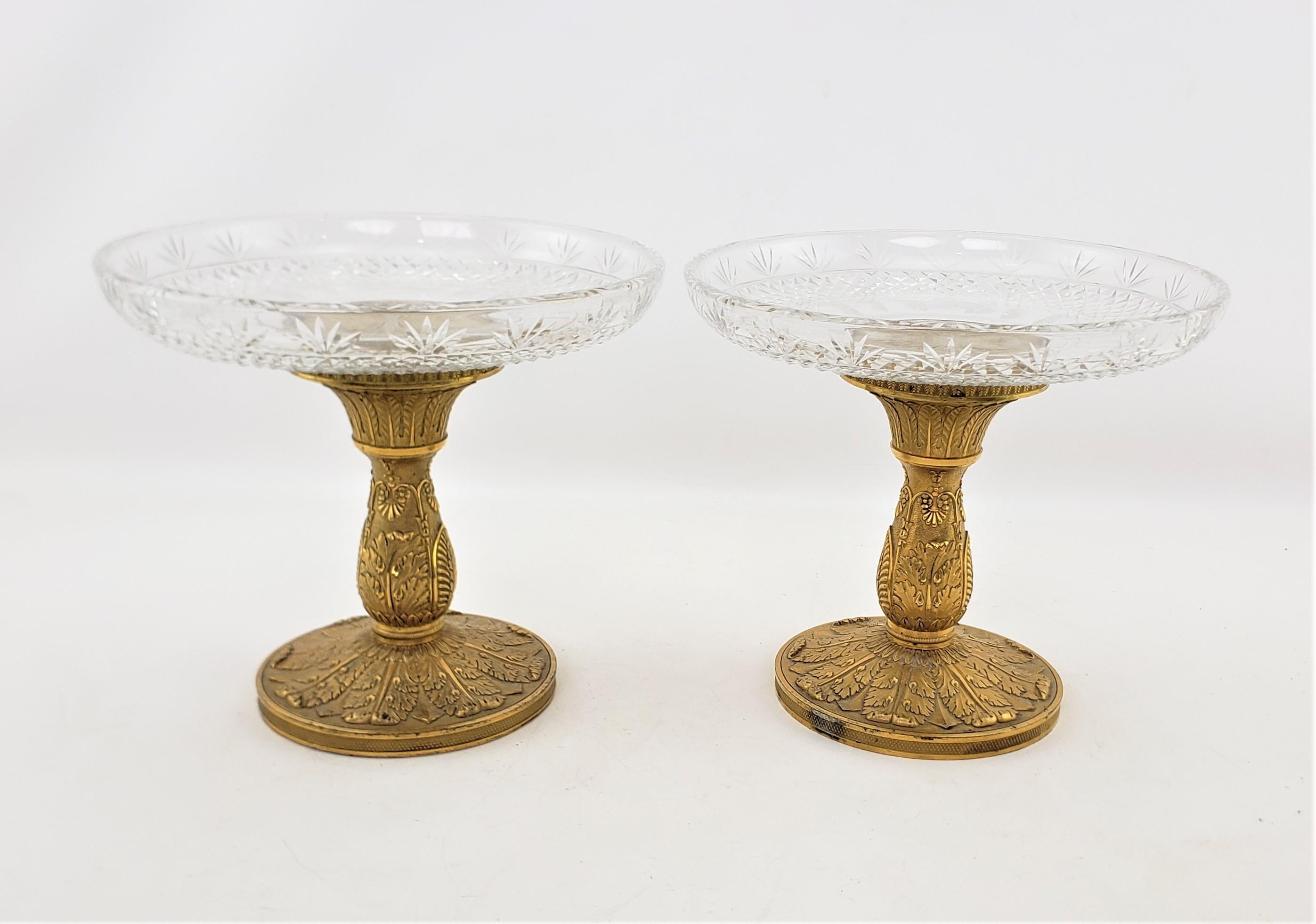 Pair of Antique Gilt Bronze & Crystal Tazzas or Pedestal Bowls In Good Condition For Sale In Hamilton, Ontario