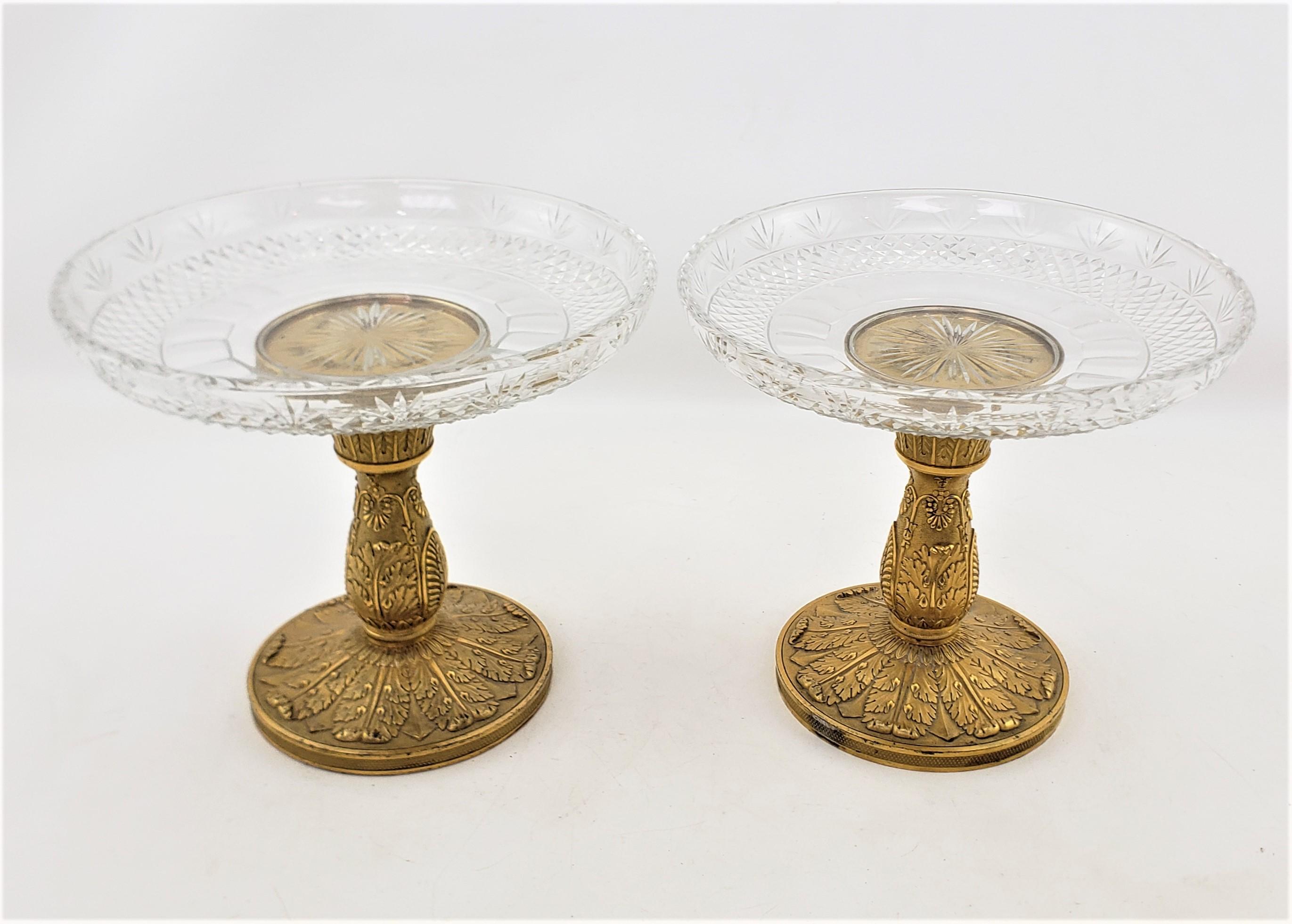 20th Century Pair of Antique Gilt Bronze & Crystal Tazzas or Pedestal Bowls For Sale