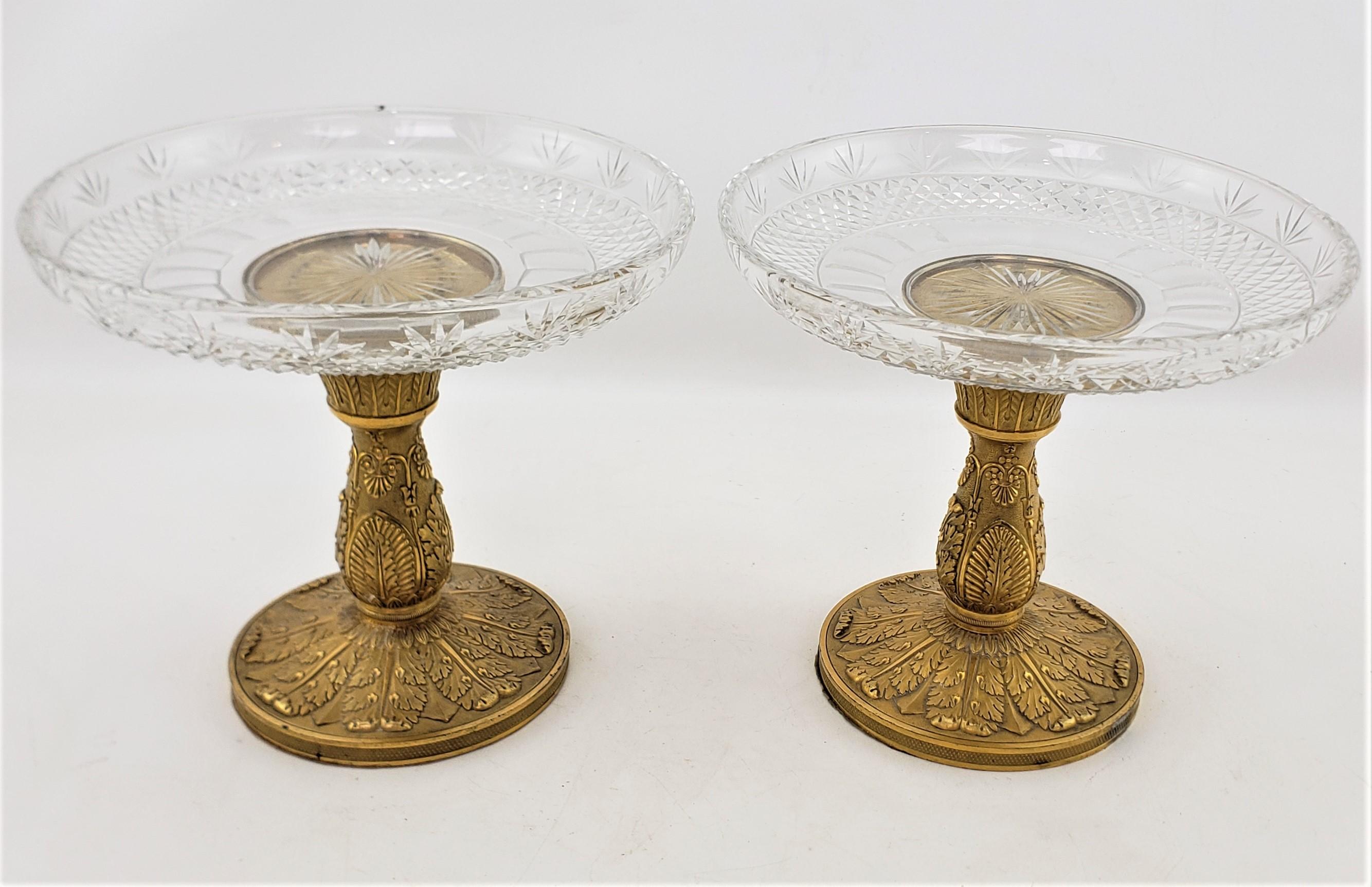 Pair of Antique Gilt Bronze & Crystal Tazzas or Pedestal Bowls For Sale 1