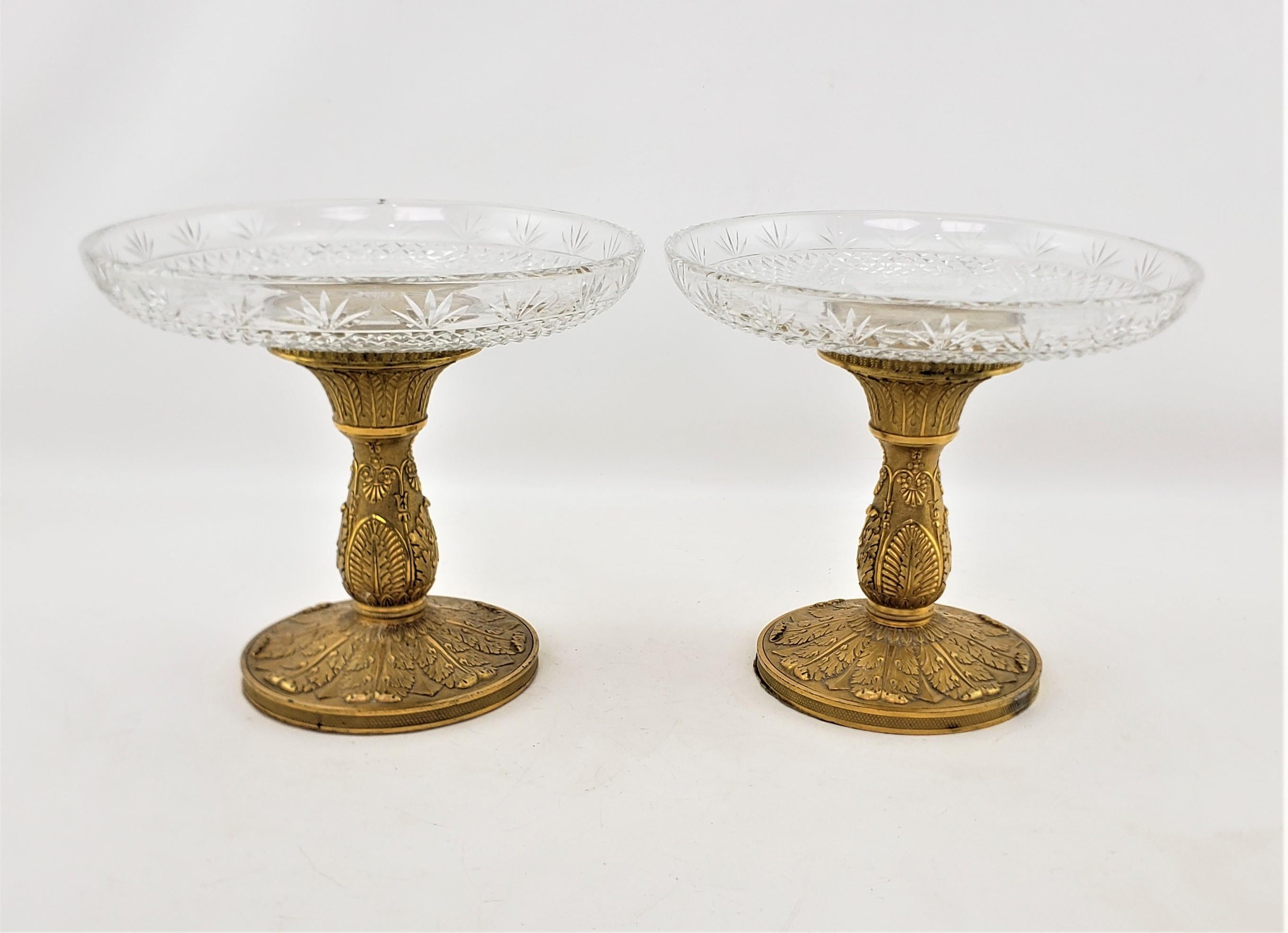 Pair of Antique Gilt Bronze & Crystal Tazzas or Pedestal Bowls For Sale 2