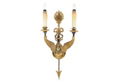 Pair Of Antique Gilt Bronze Empire Style  Wall Sconces With Swan Support