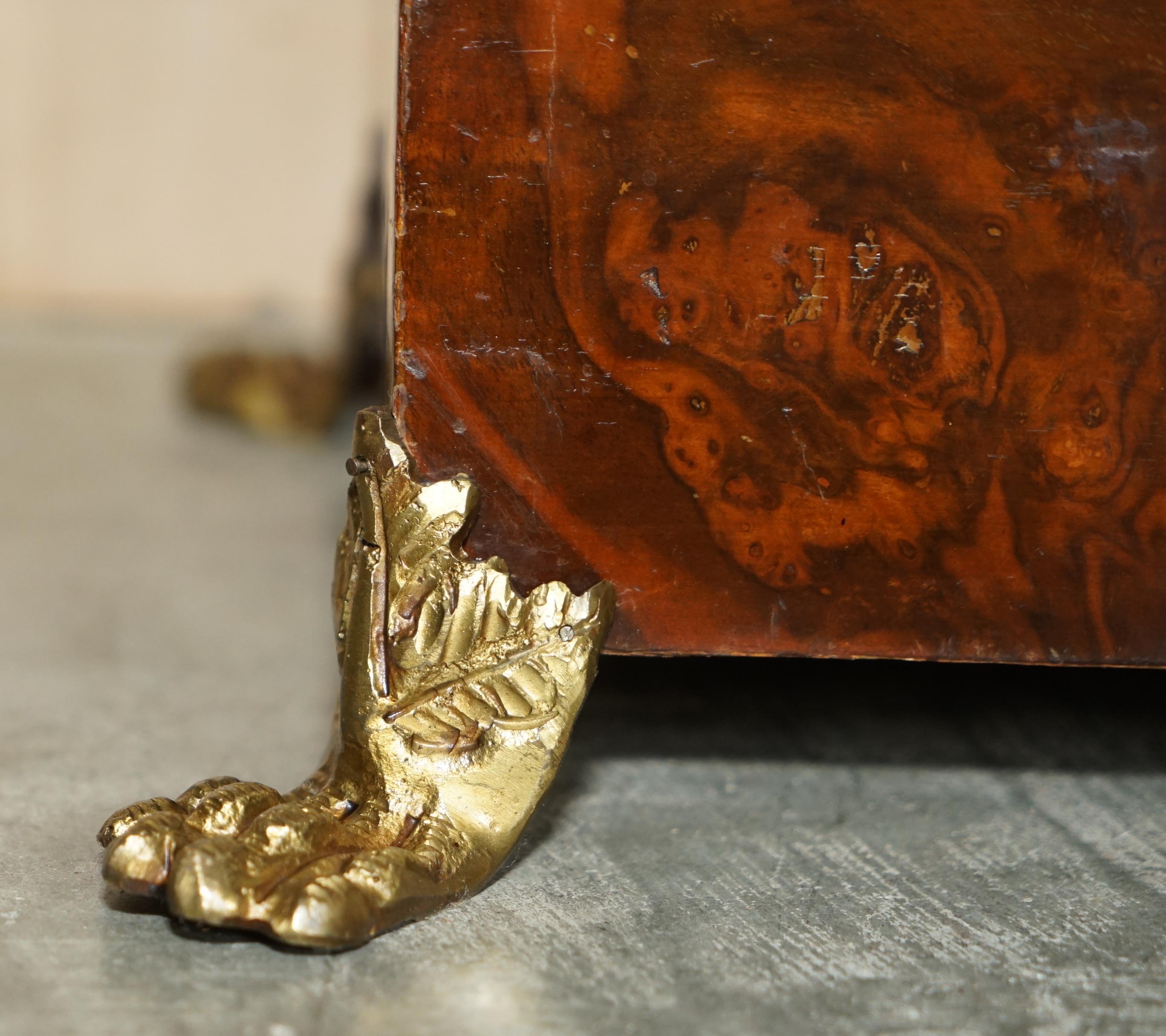 Paire de piédestaux anciens en ronce de noyer surmontés de marbre et bronze doré en vente 8