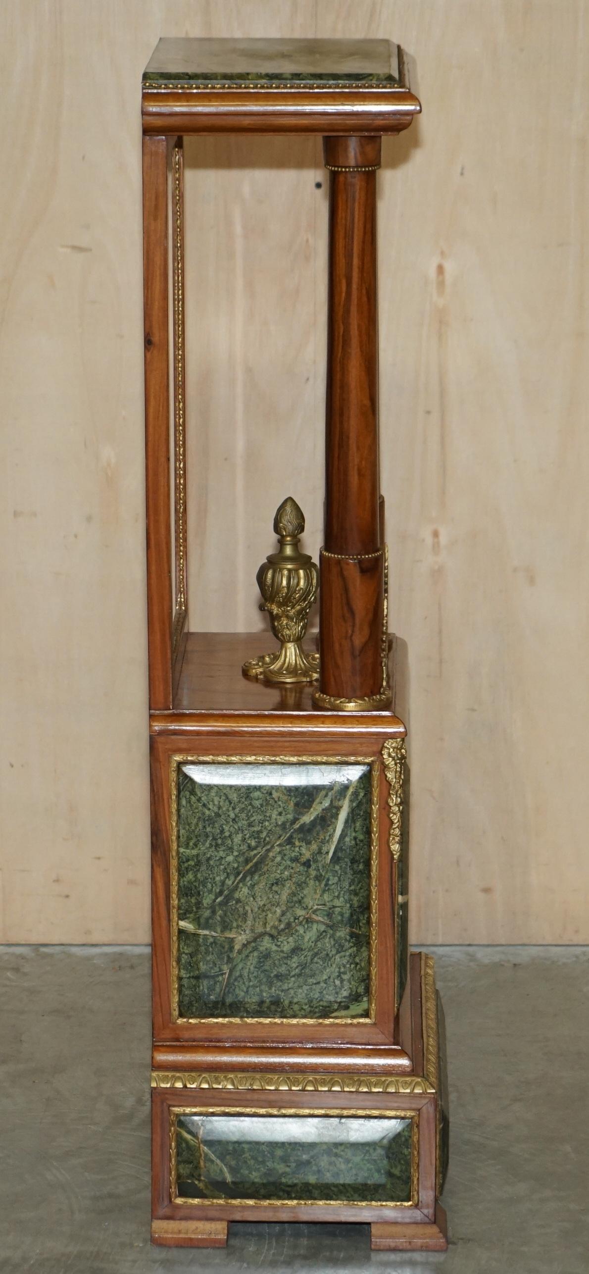 Pair of Antique Gilt Bronze Mounted Walnut Green Marble Topped Pedestal Stands For Sale 13