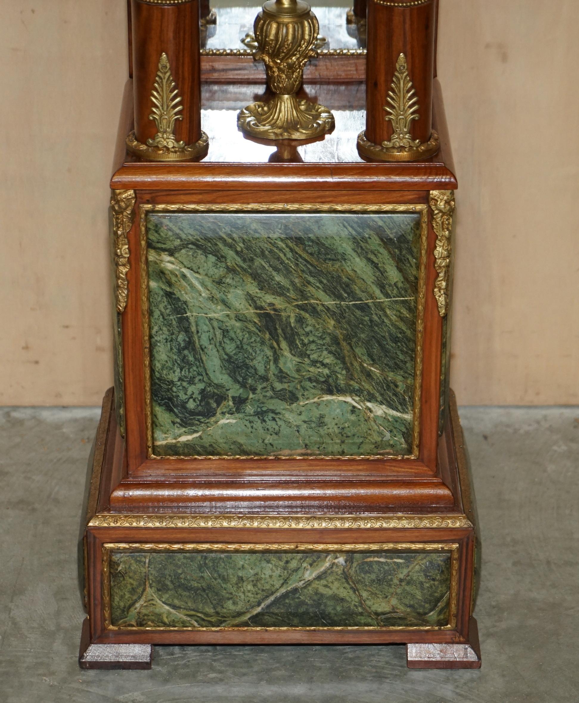 Hand-Crafted Pair of Antique Gilt Bronze Mounted Walnut Green Marble Topped Pedestal Stands For Sale