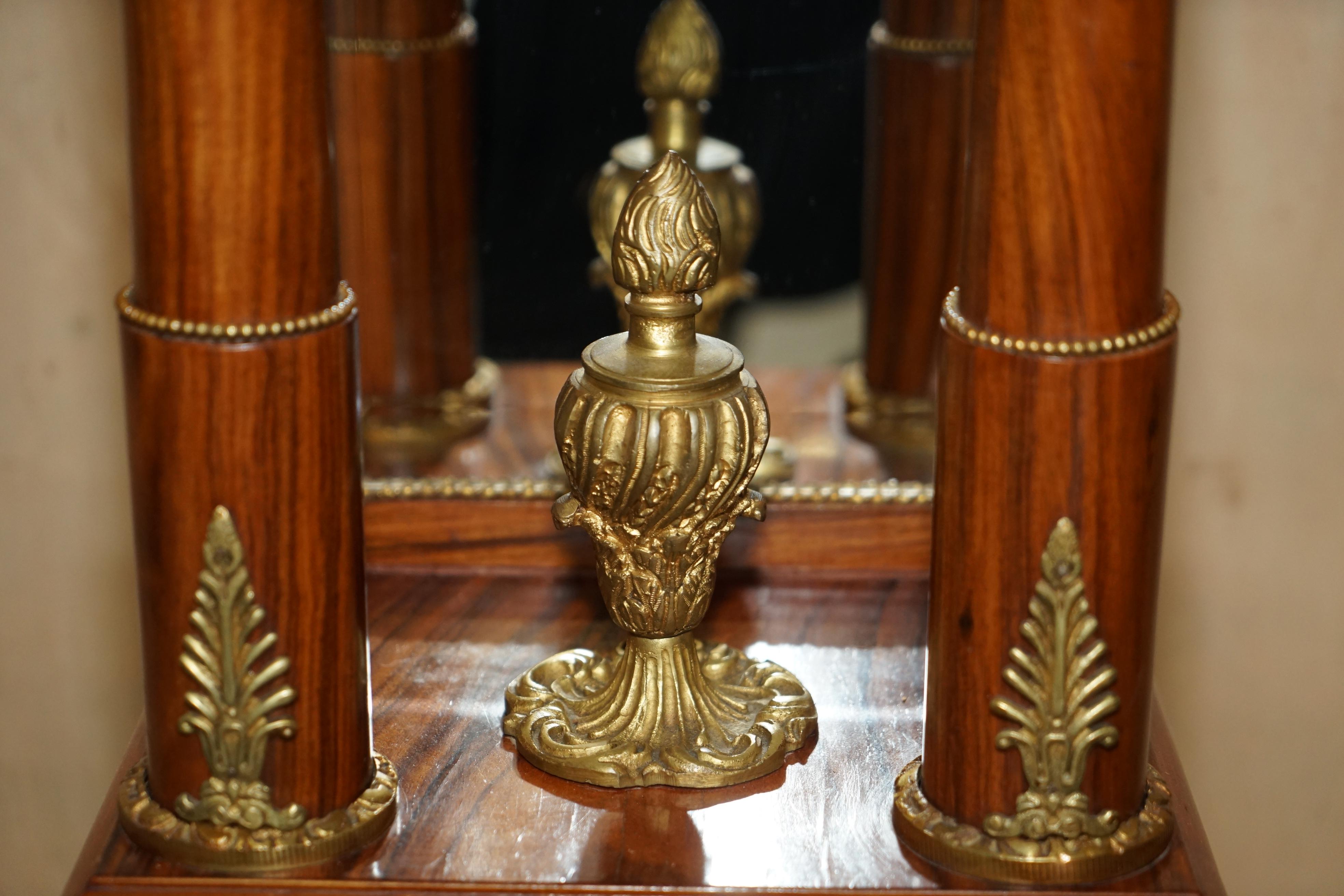 Pair of Antique Gilt Bronze Mounted Walnut Green Marble Topped Pedestal Stands For Sale 2